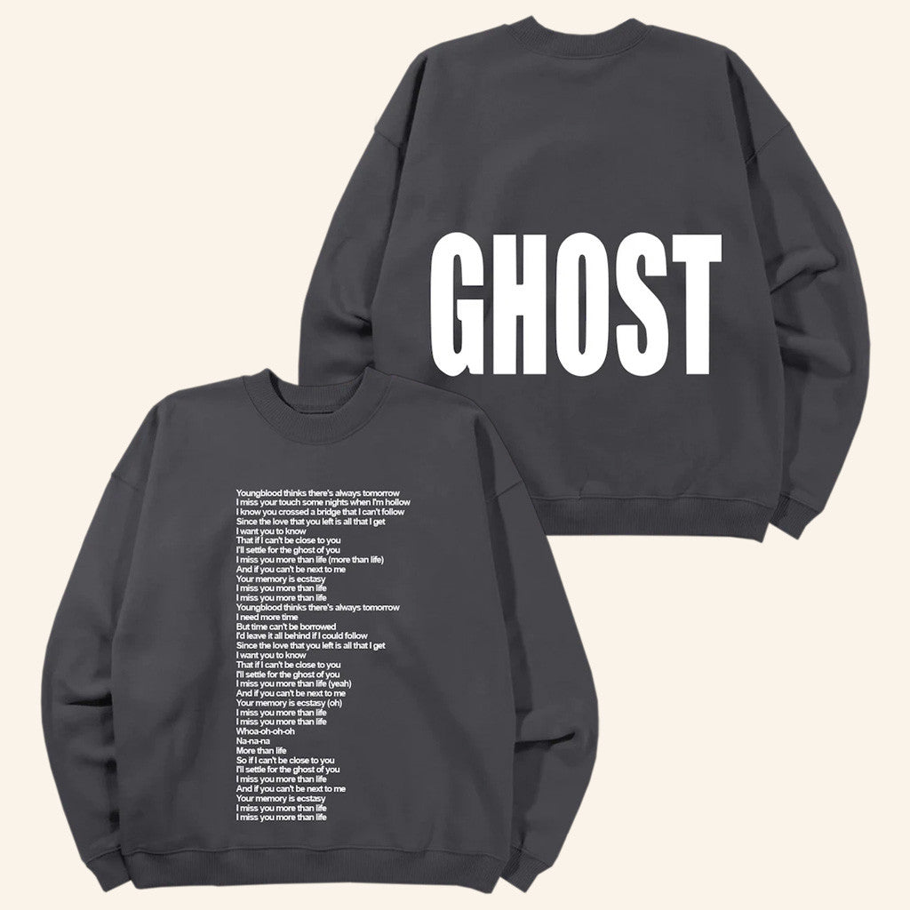 Justin Bieber Merch Ghost Lyrics Crewneck Sweatshirt Gifts For Besties