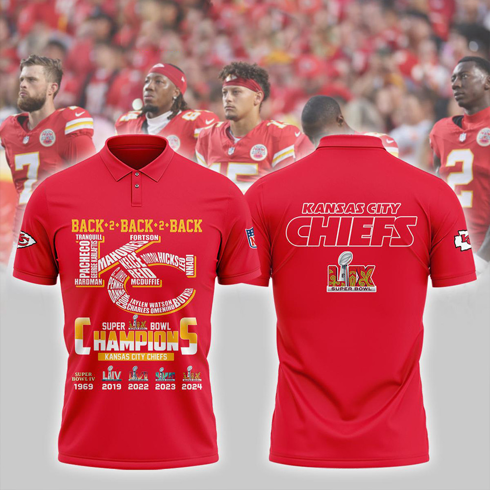 Kansas City Chiefs Back 2 Back 2 Back Super Bowl Champions Polo Shirt Gifts For Football Fan