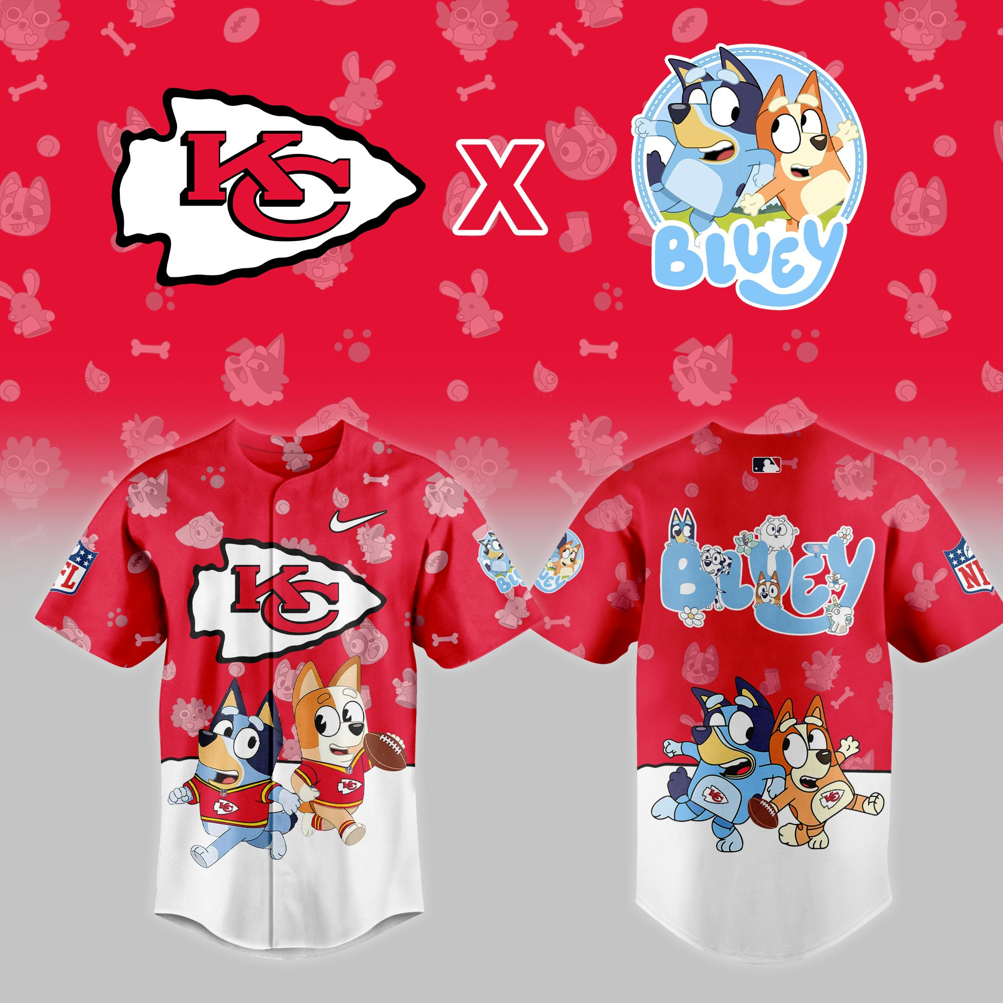 Kansas City Chiefs Nfl X Bluey Night Baseball Jersey For Fans