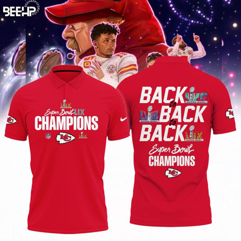 Kansas City Chiefs Super Bowl LIX Back To Back To Back Champions Polo Shirt Gift For Fan