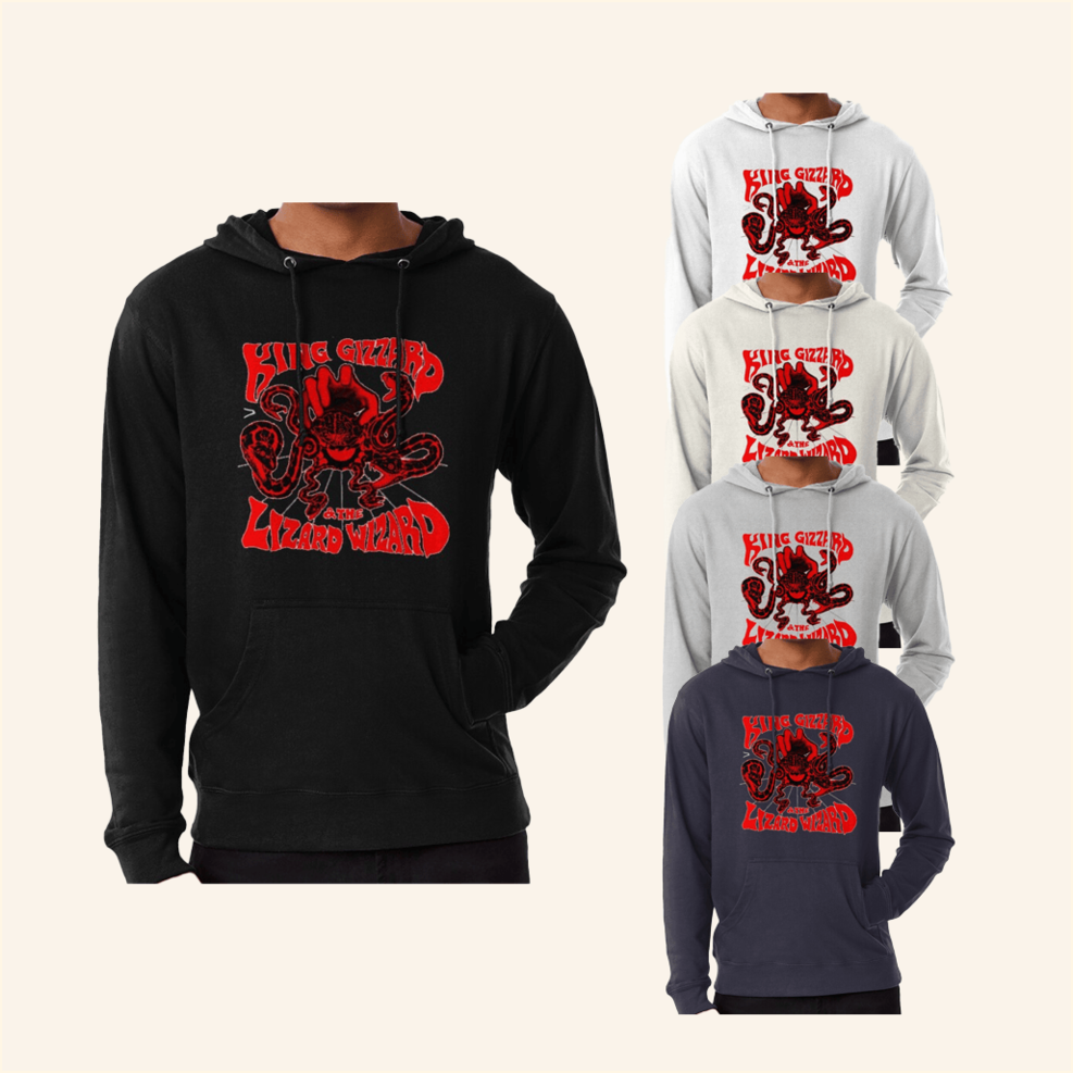 King Gizzard Red Logo Hoodie King Gizzard Merch Gift Ideas For Him Birthday Gifts For Besties