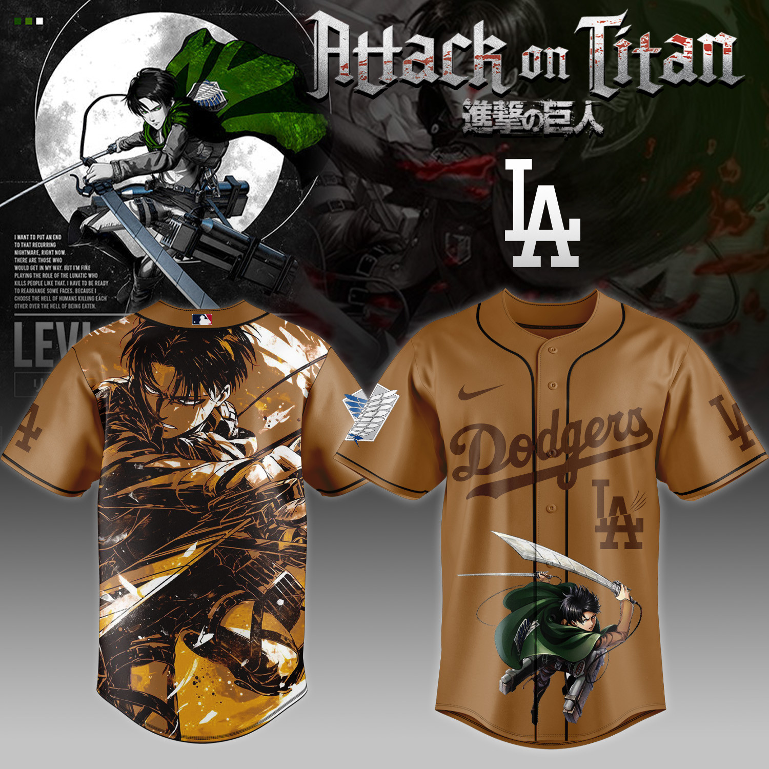 La Dodgers Attack On Titan Levi Ackerman Jersey Merch Gift For Fans