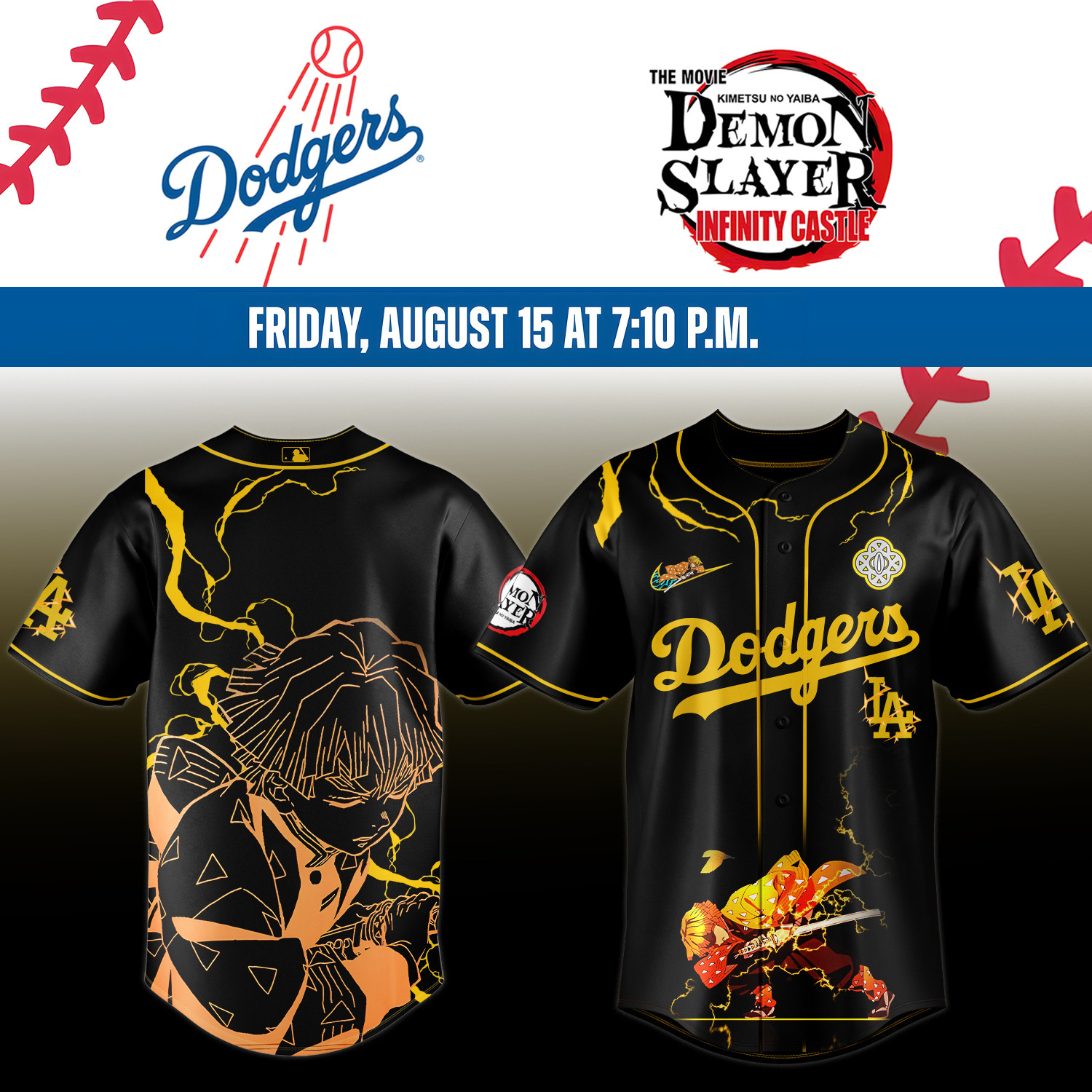 LA Dodgers Demon Slayer Agatsuma Zenitsu Jersey 2025 Gifts For Baseball Lovers