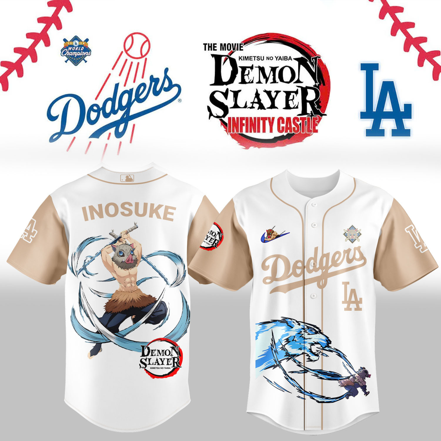 La Dodgers Demon Slayer Inosuke Hashibira Jersey 2025 Perfect Gift Idea