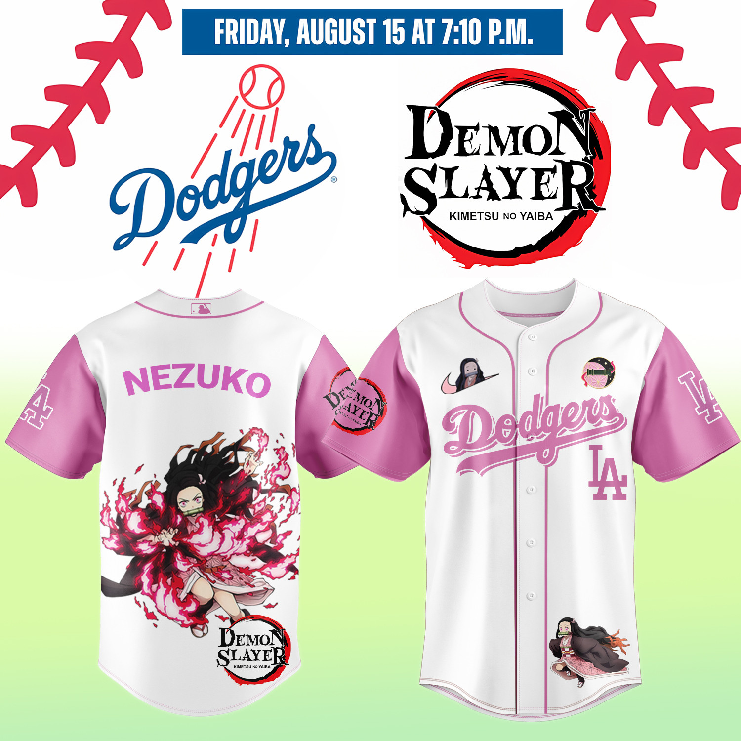 La Dodgers Demon Slayer Kamado Nezuko Jersey 2025 Baseball Player Gift Ideas