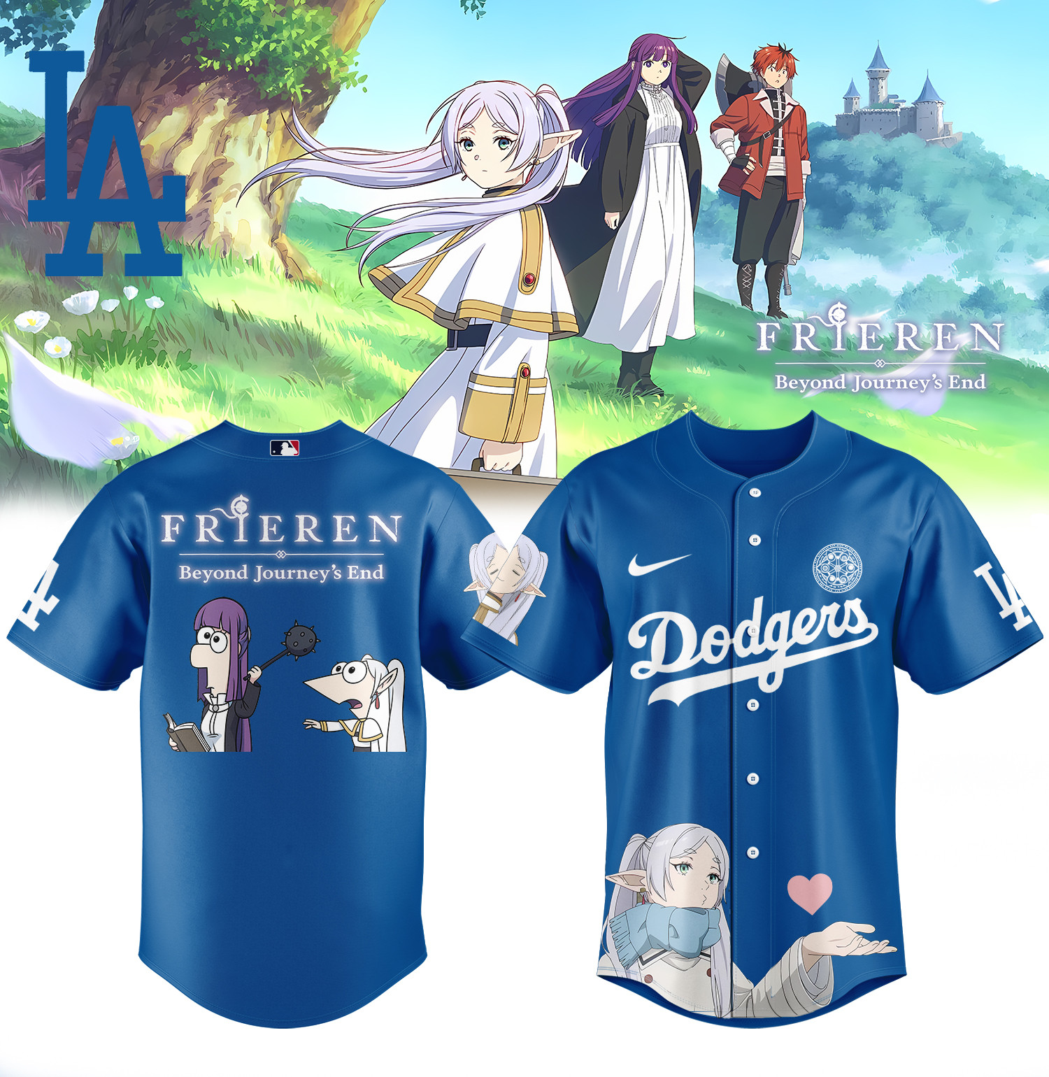 La Dodgers Frieren Beyond Journeys End Blue Jersey 2025 Fan Merch