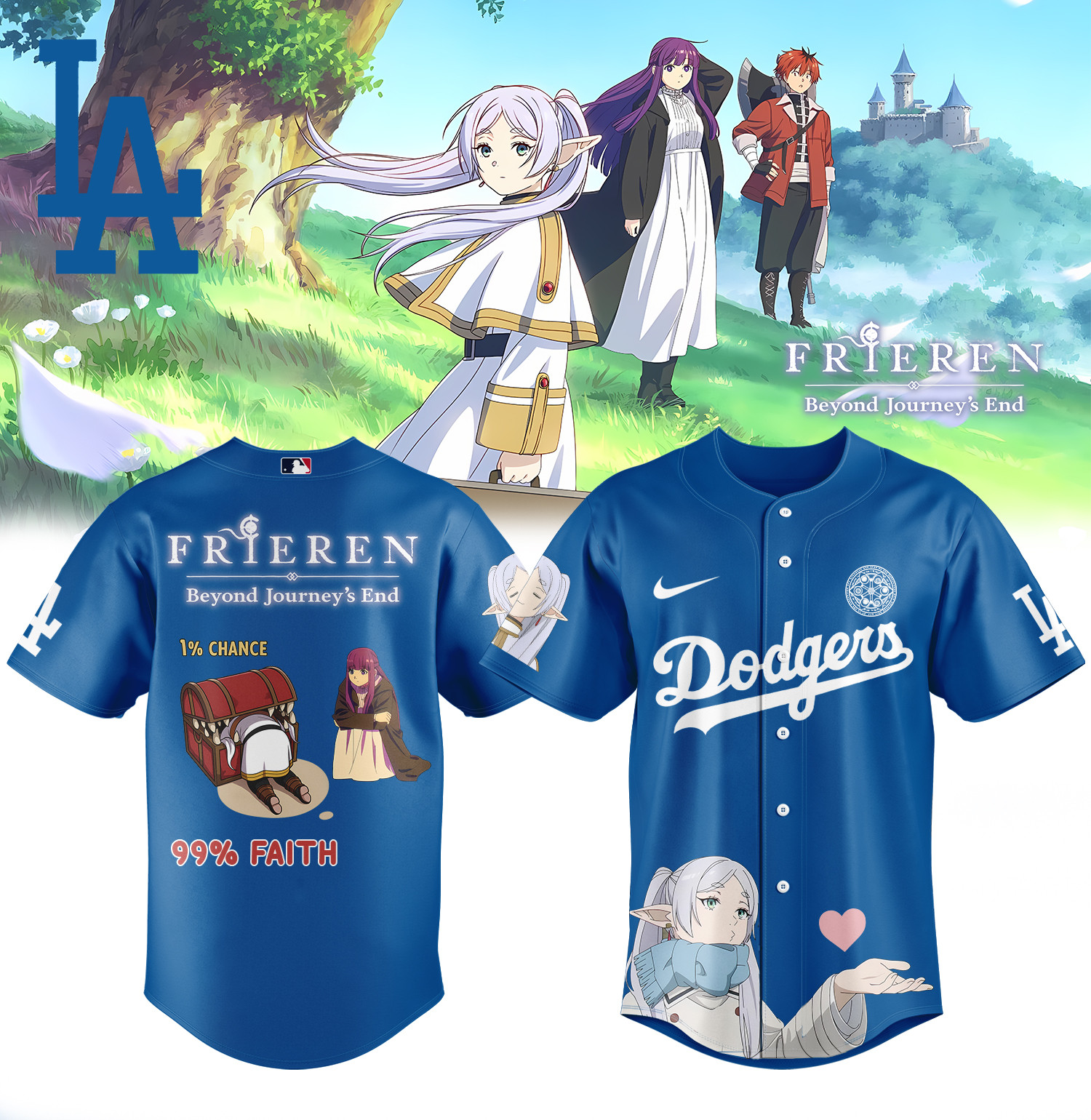 La Dodgers Frieren Beyond Journeys End Blue Jersey 2025 Gift For Anime Fans