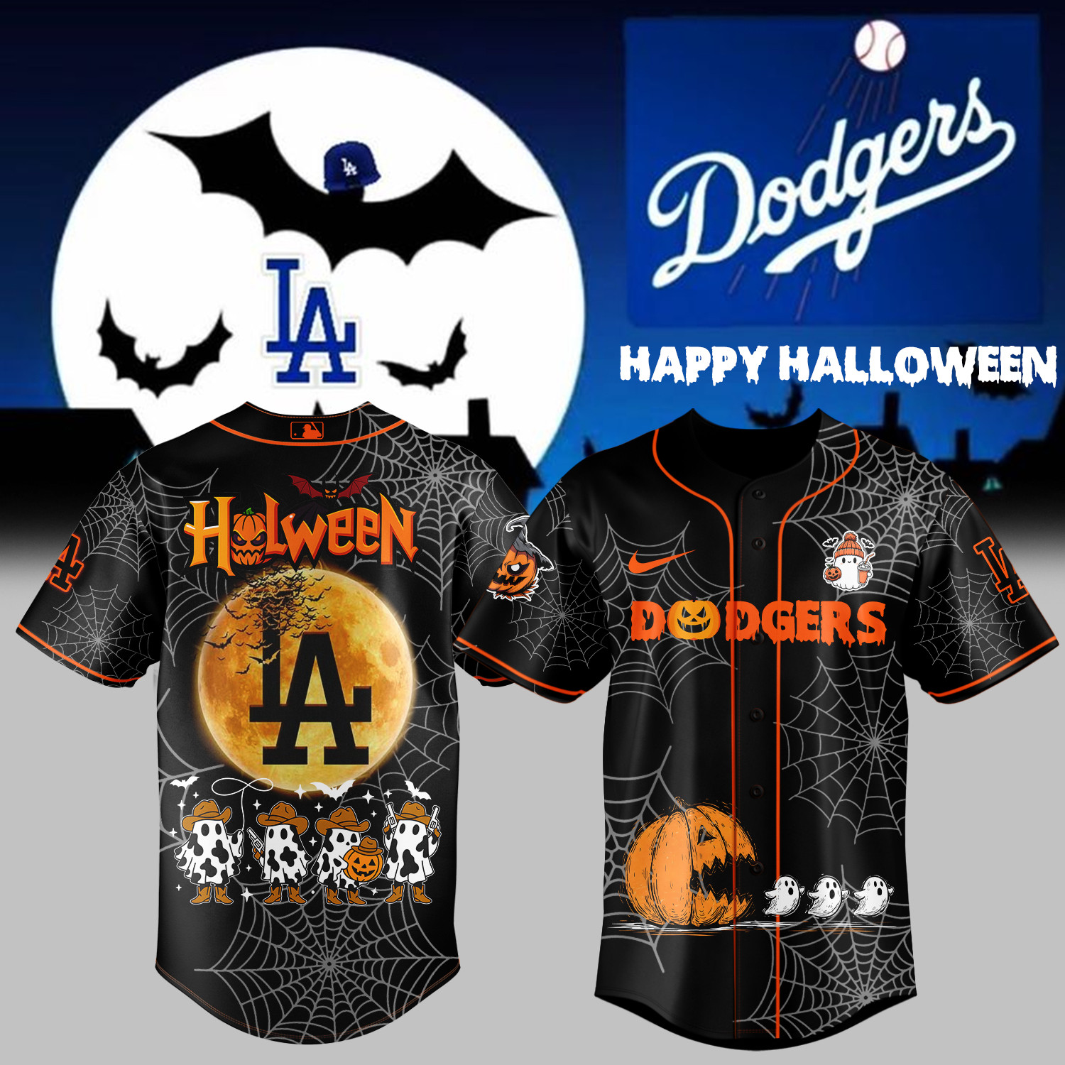 La Dodgers Merch Halloween Jersey Pumpkin Ghost Funny Gift For Sport Players