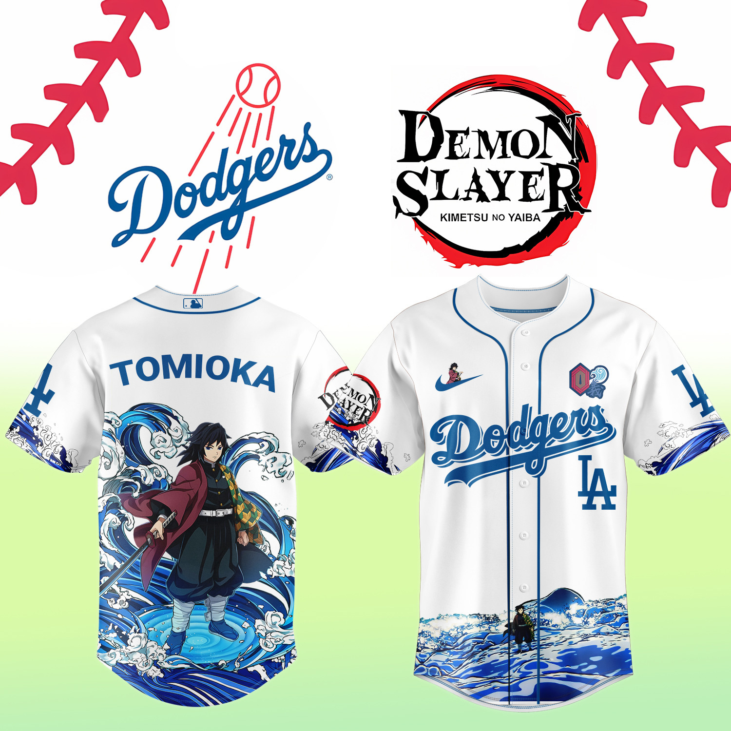 La Dodgers X Demon Slayer Giyu Tomioka Jersey Gift for Baseball Fans