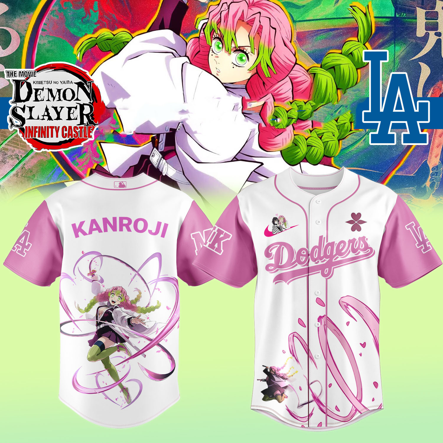 La Dodgers X Demon Slayer Mitsuri Kanroji Jersey Gift for Baseball Fans