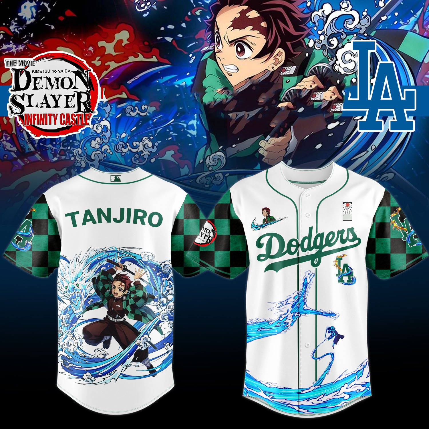 La Dodgers X Demon Slayer Tanjiro Kamado Jersey Gift for Baseball Fans