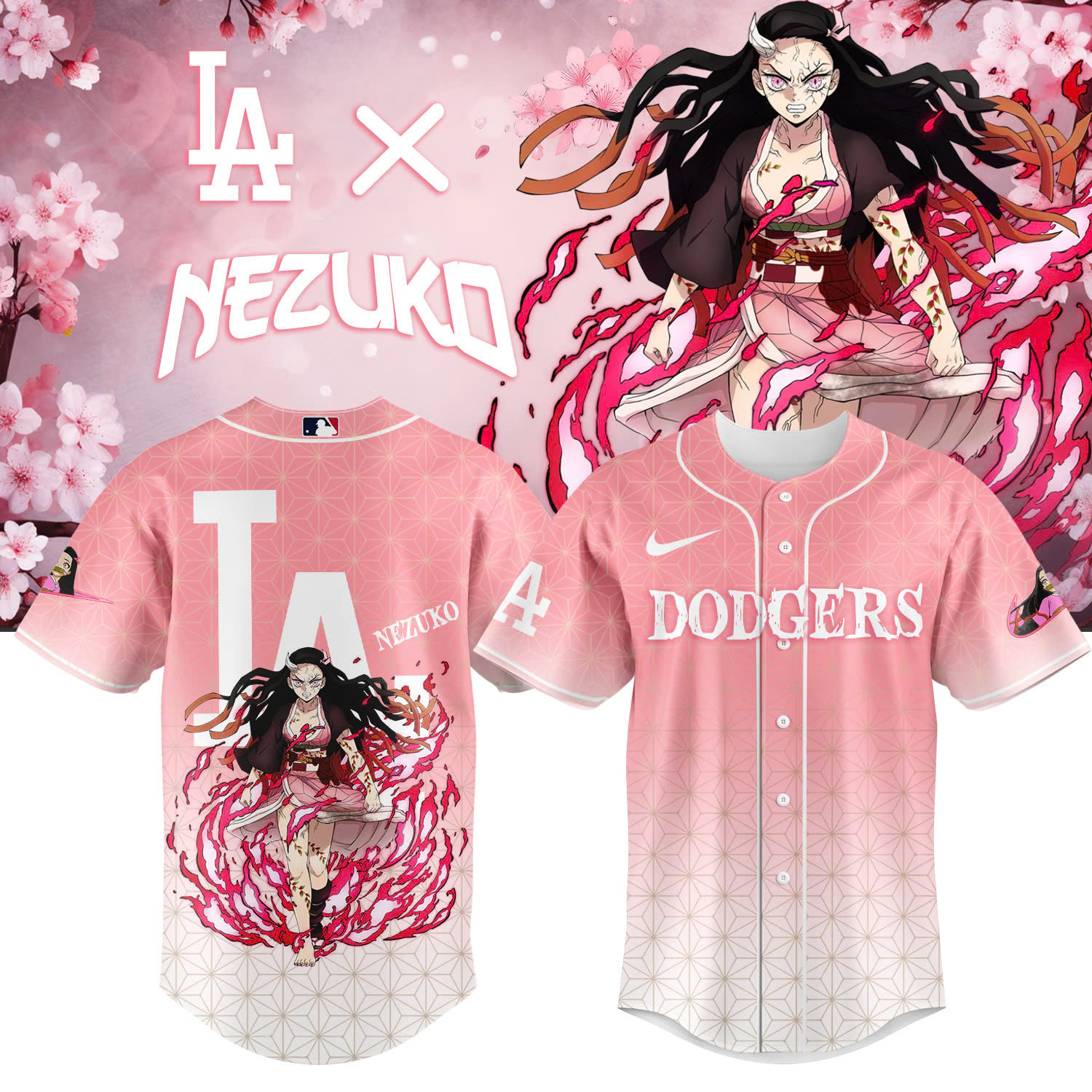 La Vs Demon Slayer Kamado Nezuko Jersey Baseball Team Gift Ideas
