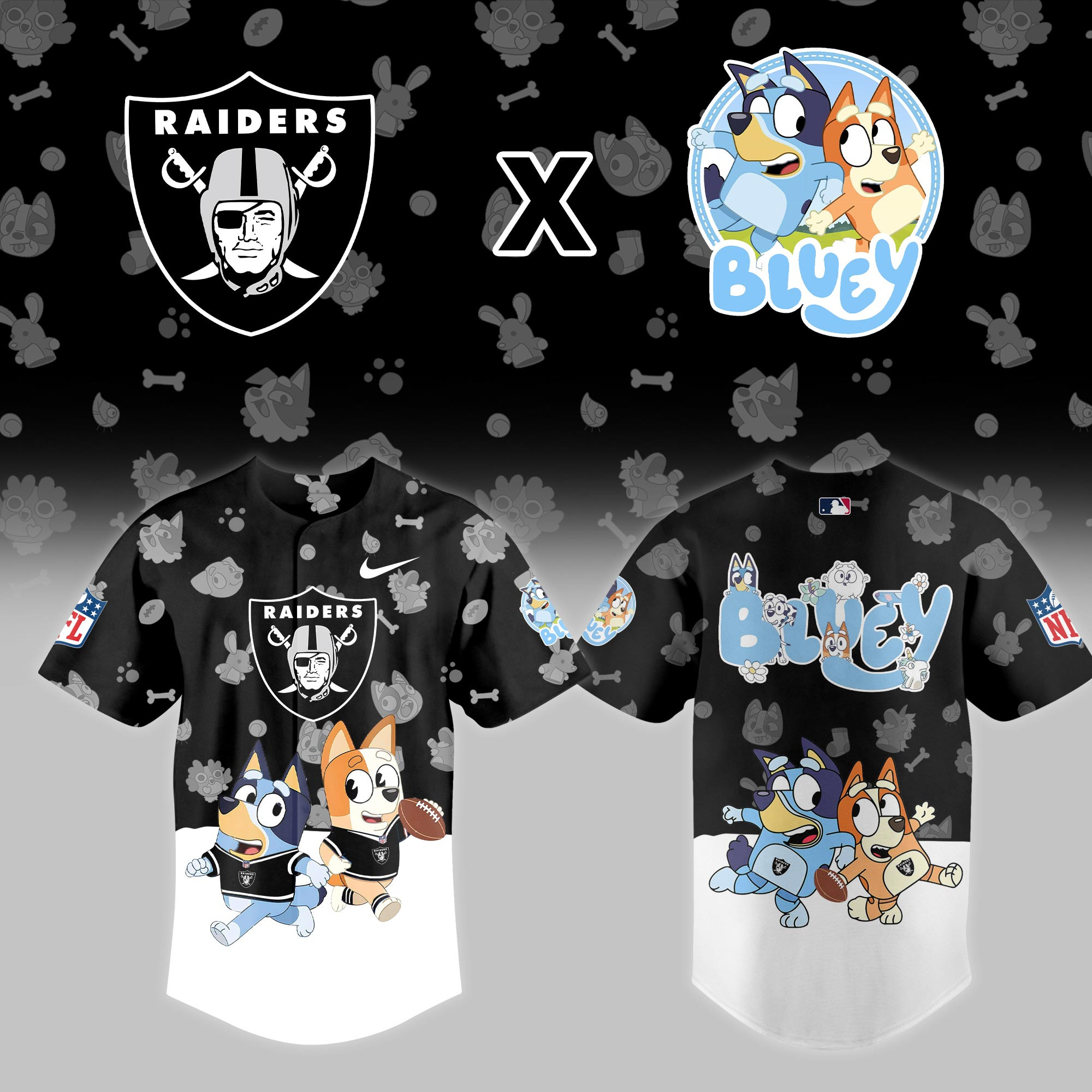 Las Vegas Raiders Nfl X Bluey Night Baseball Jersey For Fans