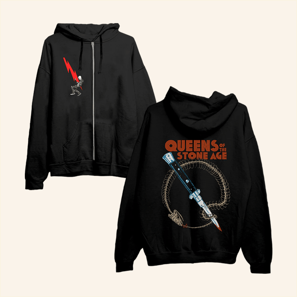 Lightning Bolt Black Zip Hoodie Queens Of The Stone Age Merch Him Gifts Birthday Gift Ideas