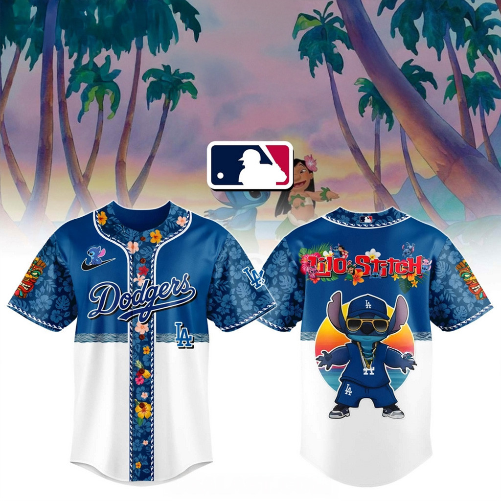 Lilo And Stitch x Dodgers MLB All Team Floral Jersey Dodgers Merch Baseball Lover Gift Ideas