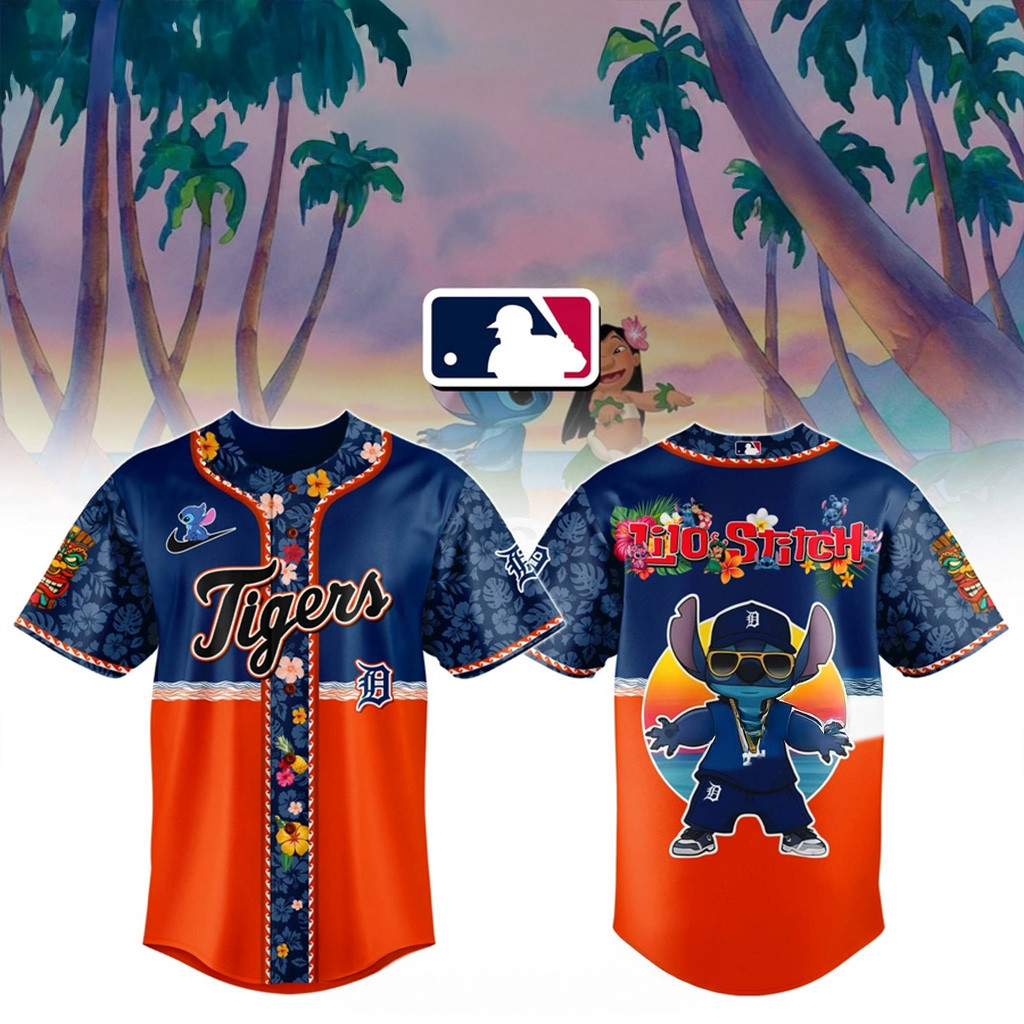 Lilo And Stitch x Tigers MLB All Team Floral Jersey Tigers Merch Baseball Team Gift Ideas