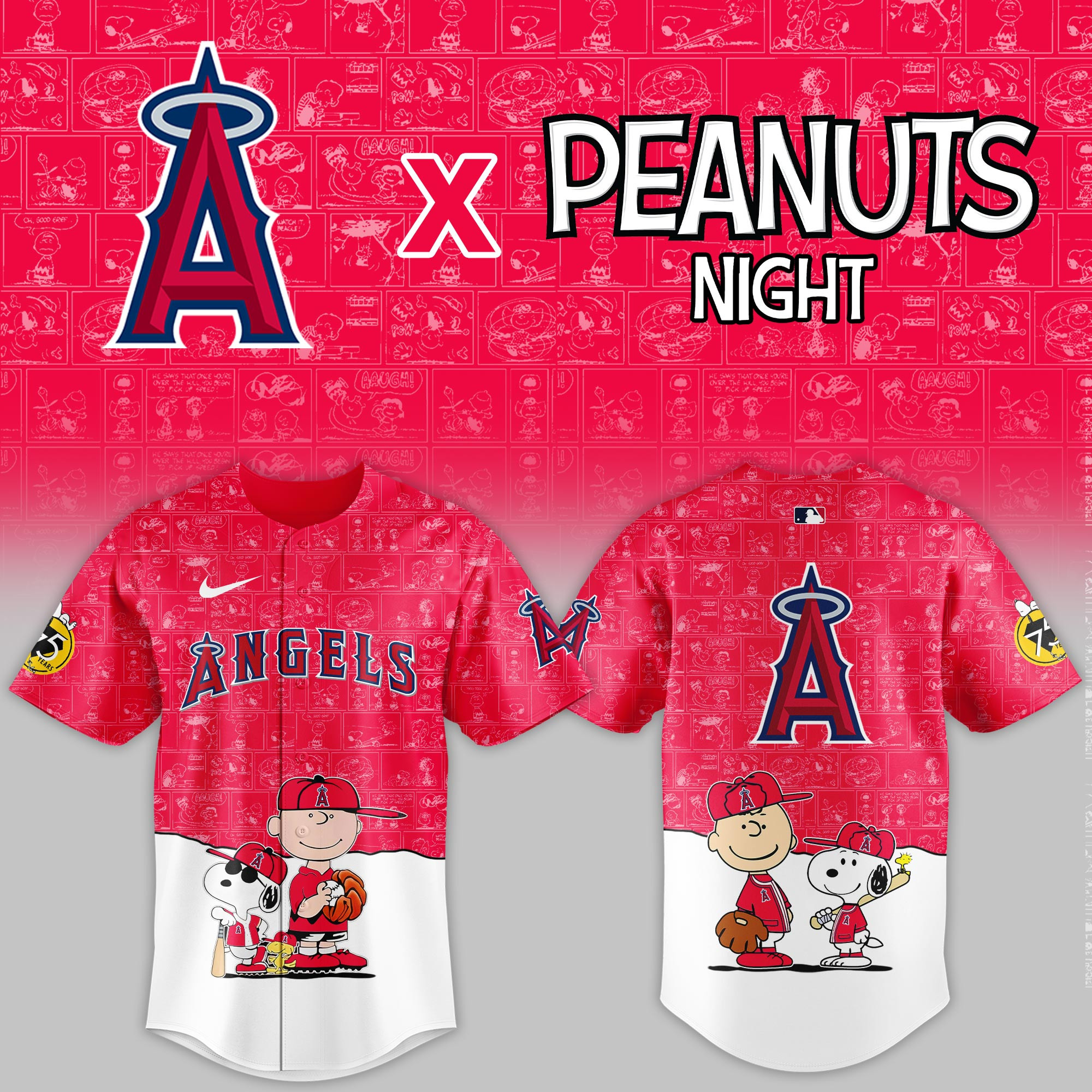 Los Angeles Angels Mlb X Peanuts Night Baseball Jersey For Fan