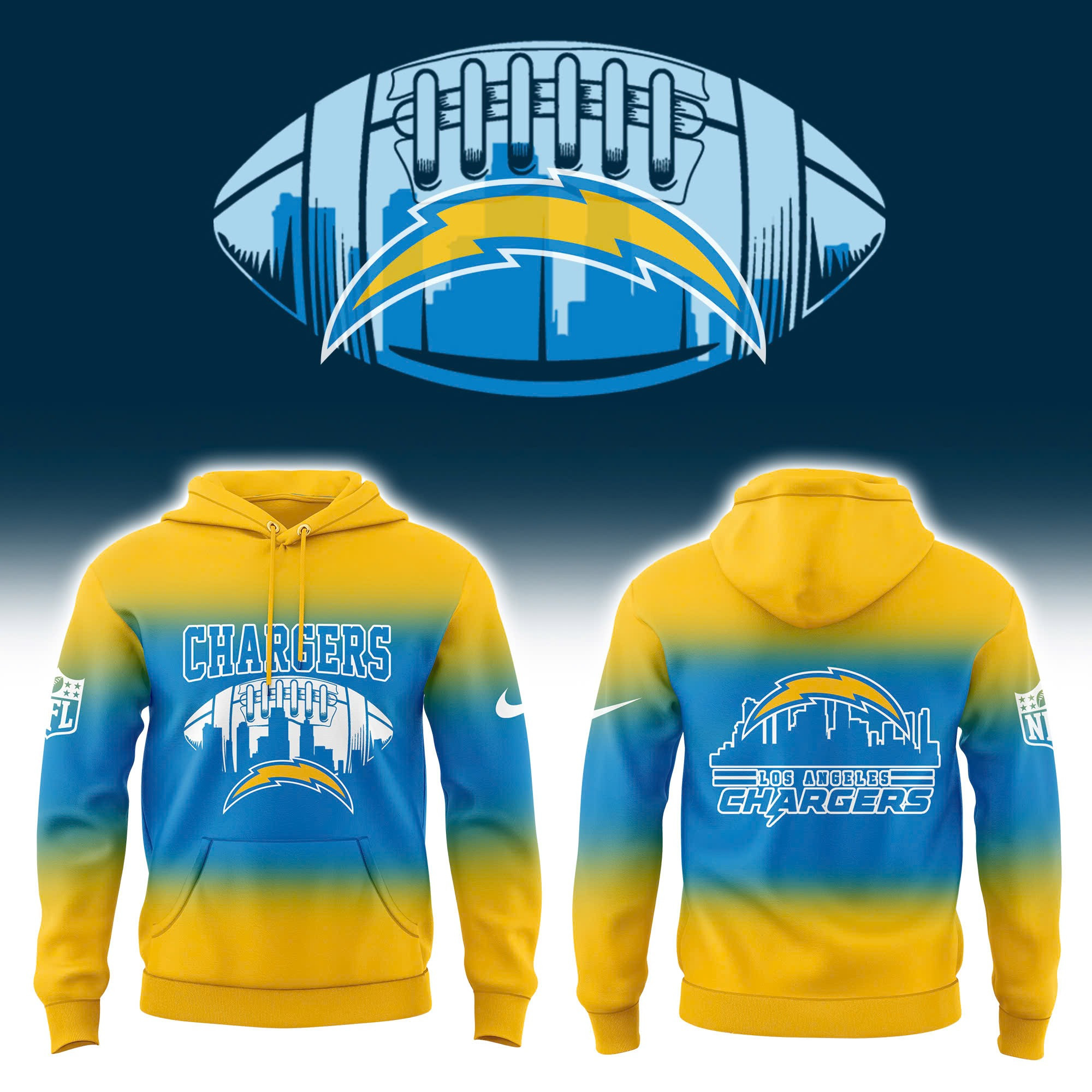 Los Angeles Chargers Skyline Gradient Hoodie Unique Gifts For Football Fans