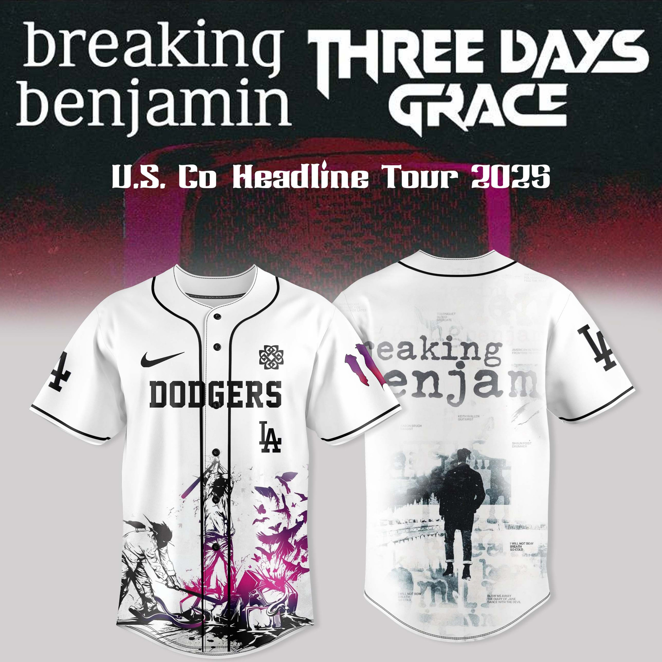 Los Angeles Dodgers Breaking Benjamin Jersey US Co Headline 2025 Cool Gift For Fans