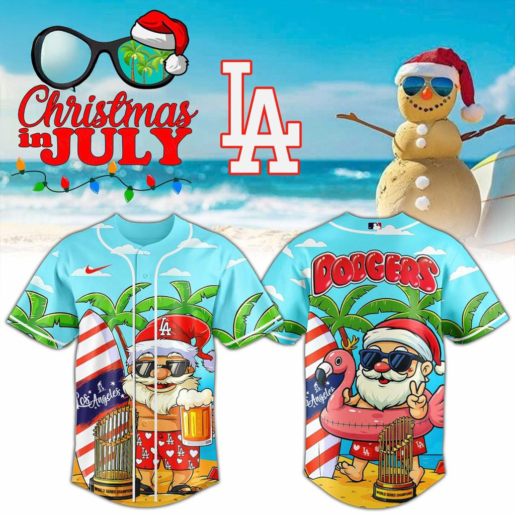 Los Angeles Dodgers Christmas in July Baseball Jersey Los Angeles Dodgers Merch Dad Gifts