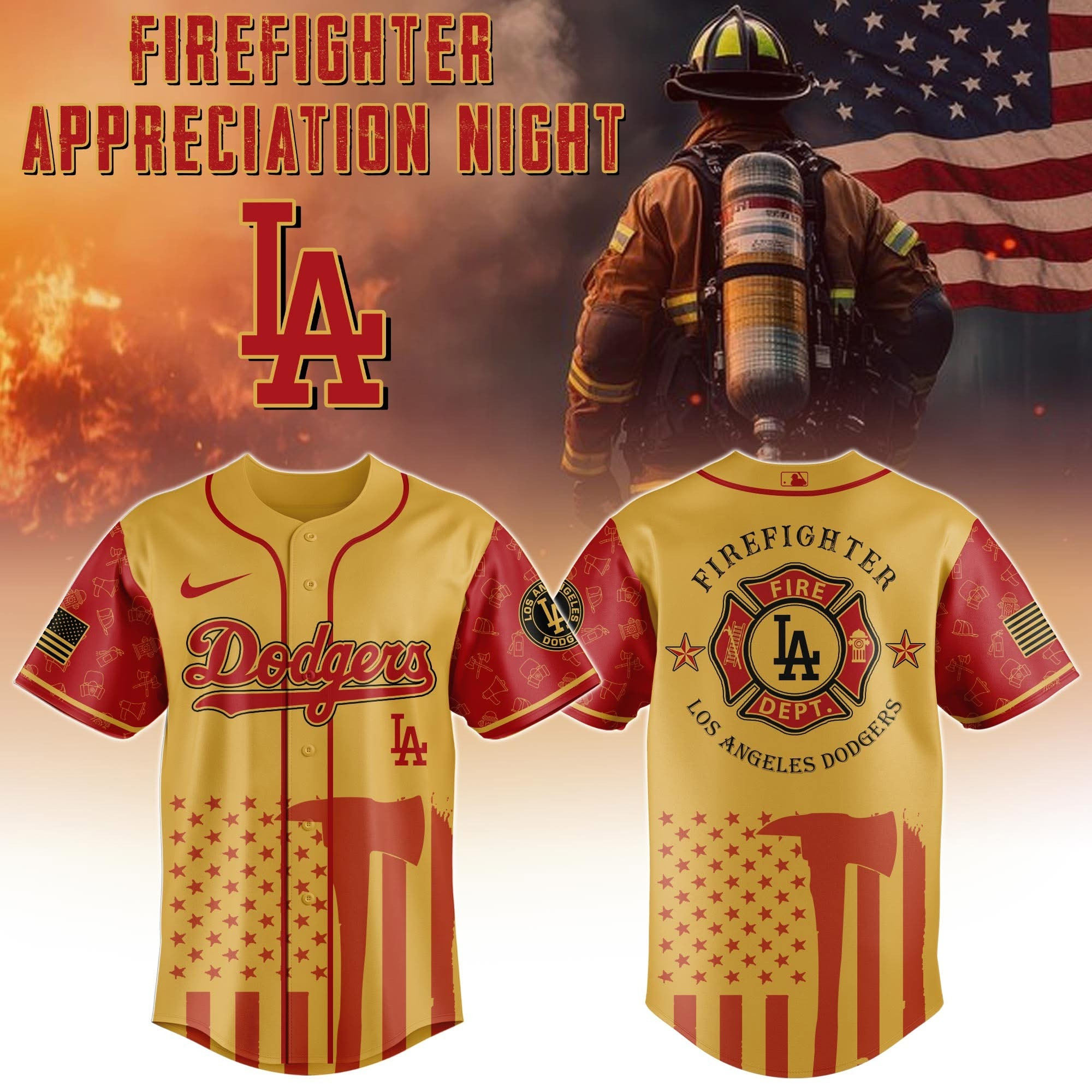 Los Angeles Dodgers Firefighter Night Baseball Jersey Los Angeles Dodgers Merch Fans Gifts