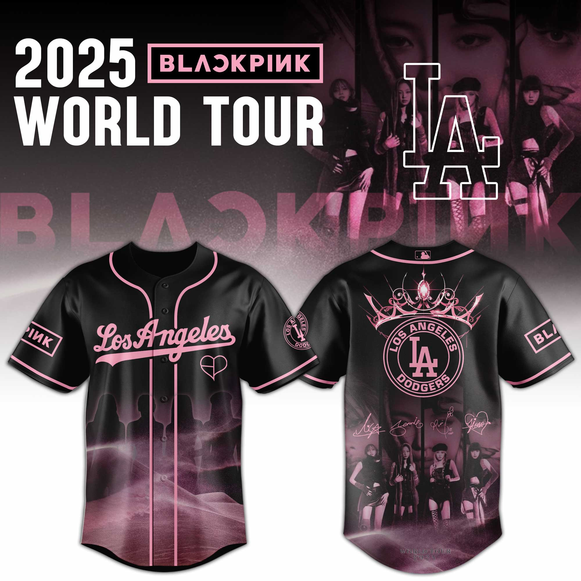 Los Angeles Dodgers Mlb X Black Pink World Tour Baseball Jersey For Fans