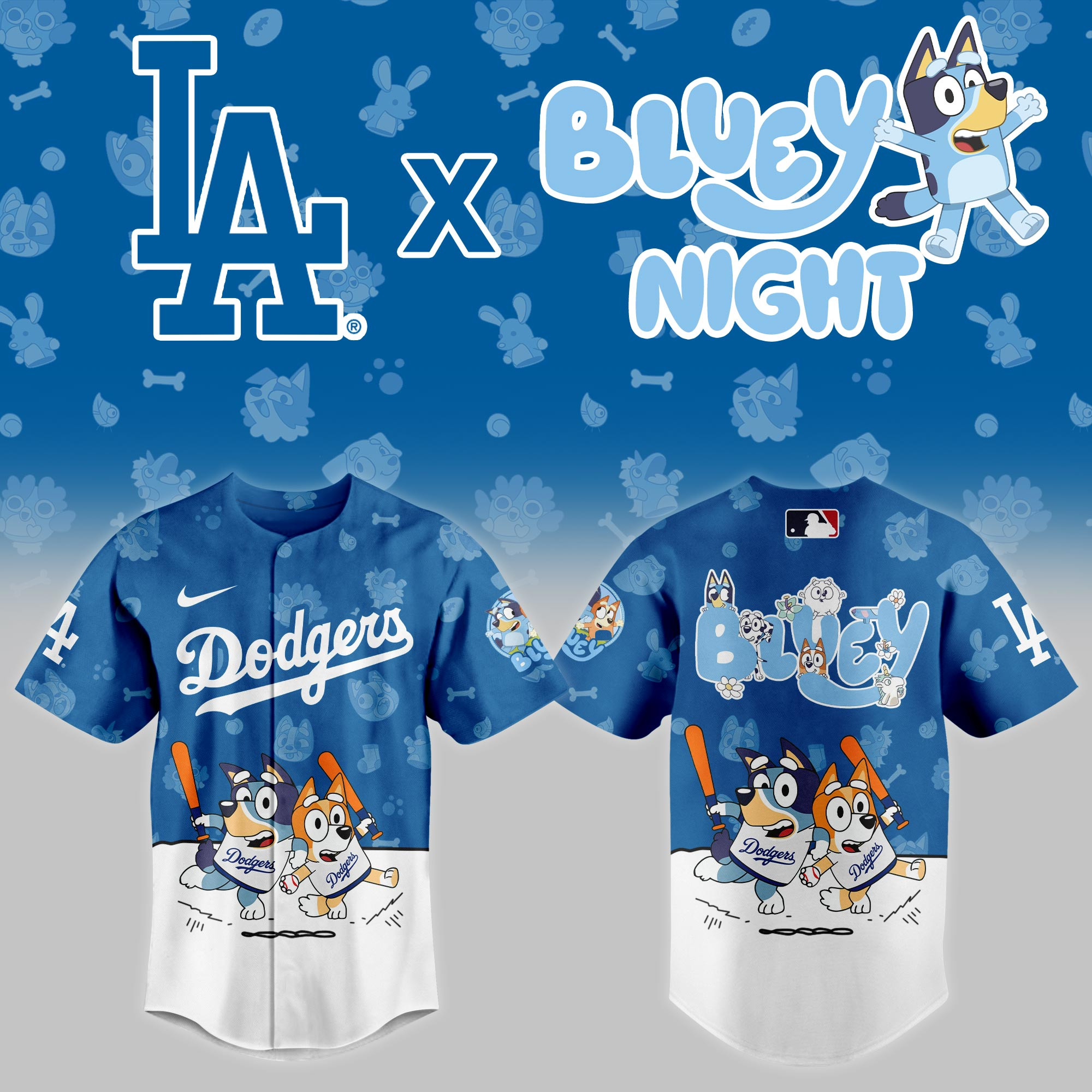 Los Angeles Dodgers Mlb X Bluey Night Baseball Jersey For Fan