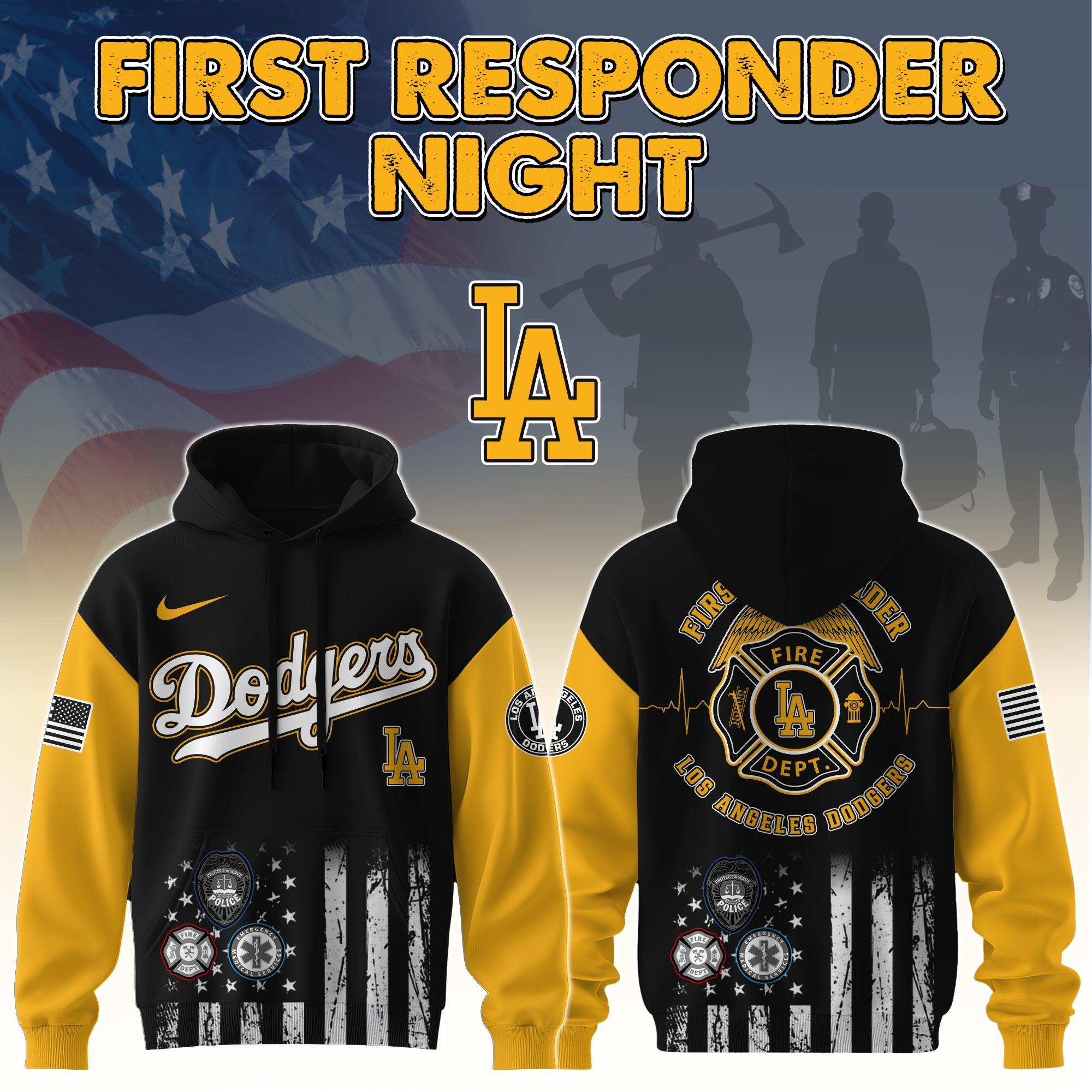 Los Angeles Dodgers Mlb X First Responders Hoodie Jersey Limited Edition