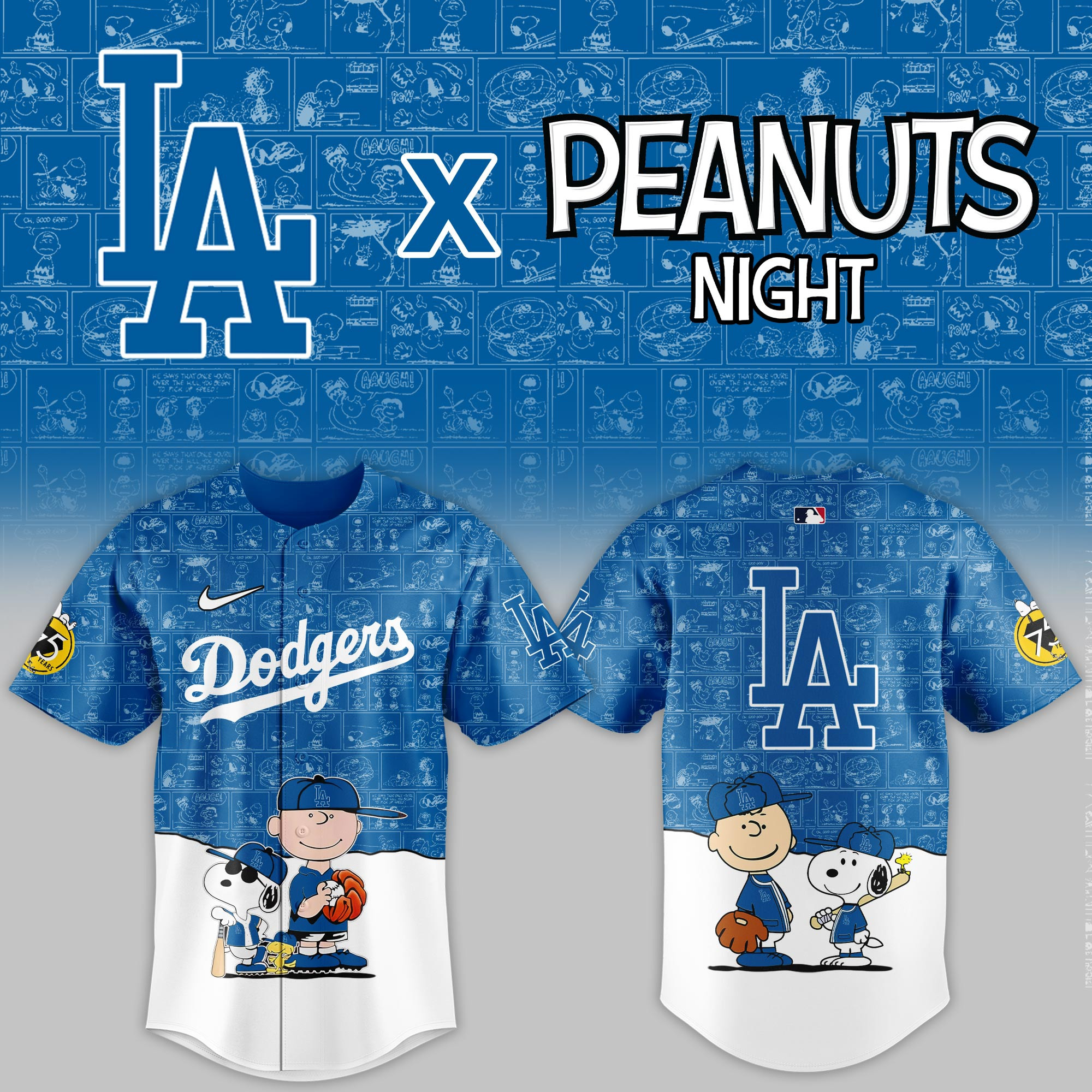Los Angeles Dodgers Mlb X Peanuts Night Baseball Jersey For Fan