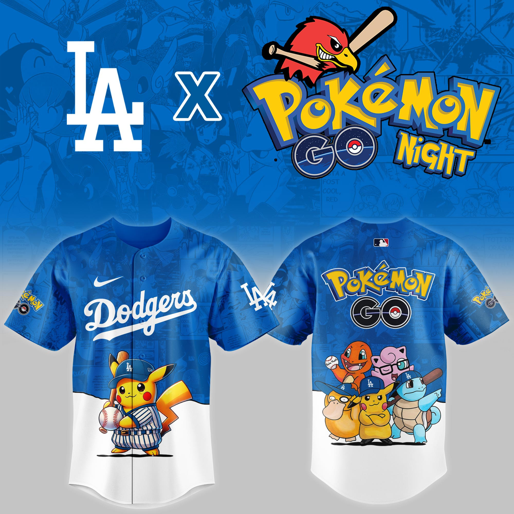 Los Angeles Dodgers Mlb X Pokemon Go Night Baseball Jersey For Fan