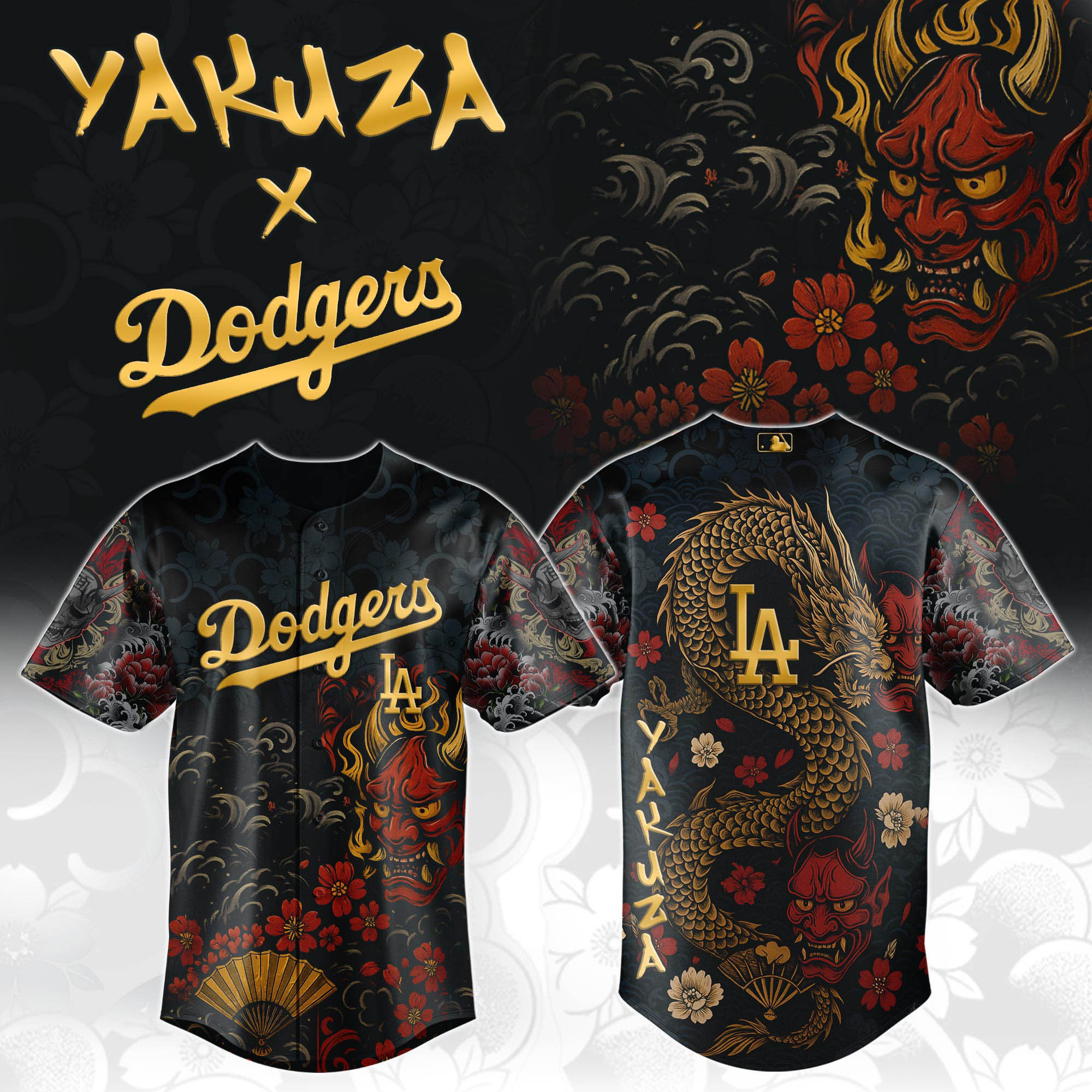 Los Angeles Dodgers Mlb X Yakuza Dragon Oni Baseball Jersey For Fans