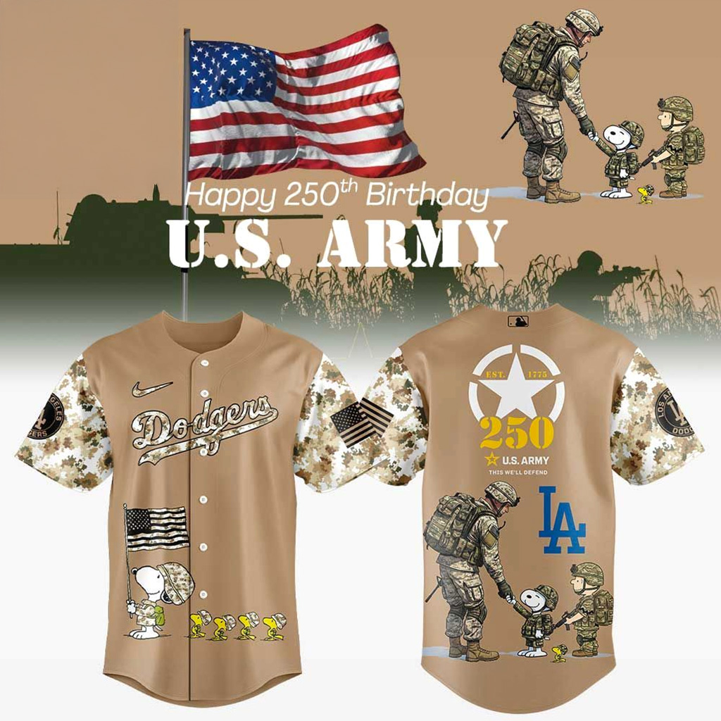 Los Angeles Dodgers Peanuts Happy 250th Us Army Jersey Dodgers Merch Baseball Lover Gift Ideas