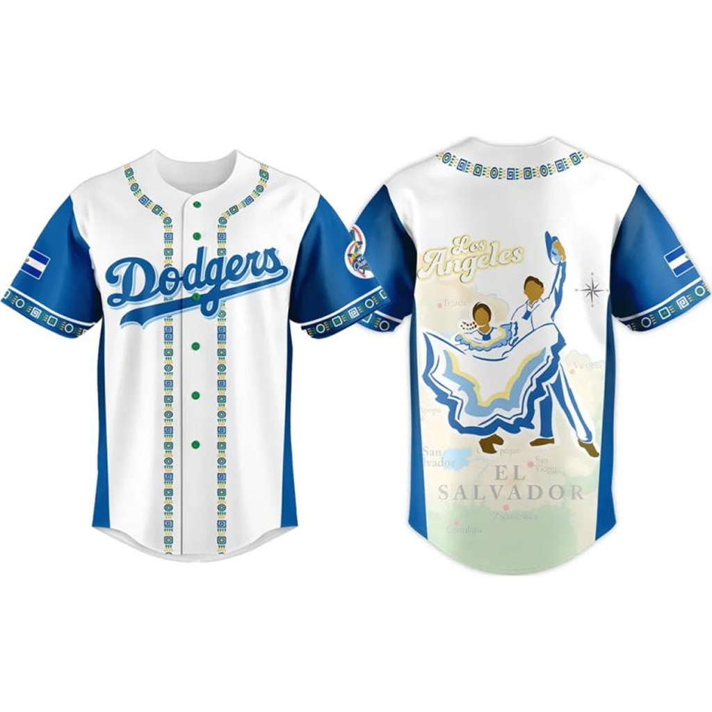 Los Angeles Dodgers Salvadoran Heritage Night 2025 Jersey Dodgers Merch Cool Baseball Gifts