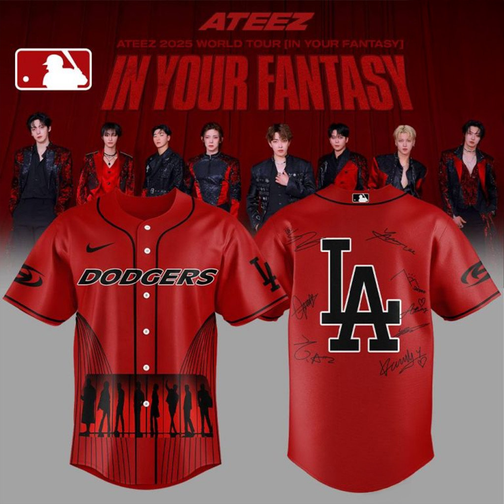 Los Angeles Dodgers x ATEEZ 2025 World Tour Baseball Jersey LA Dodgers Merch Dad Gifts