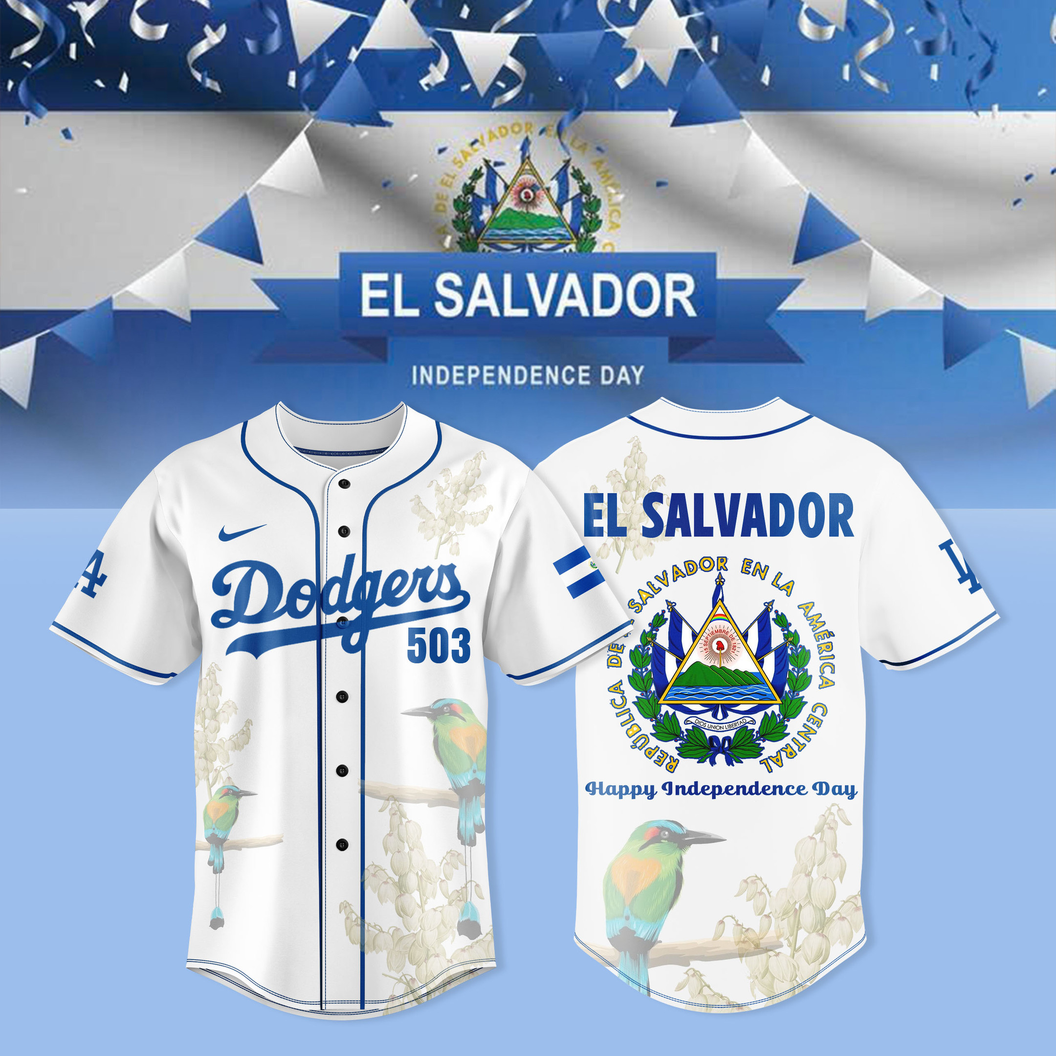 Los Angeles Dodgers X El Salvador Jersey Independence Day Parade 2025 Proud Gift