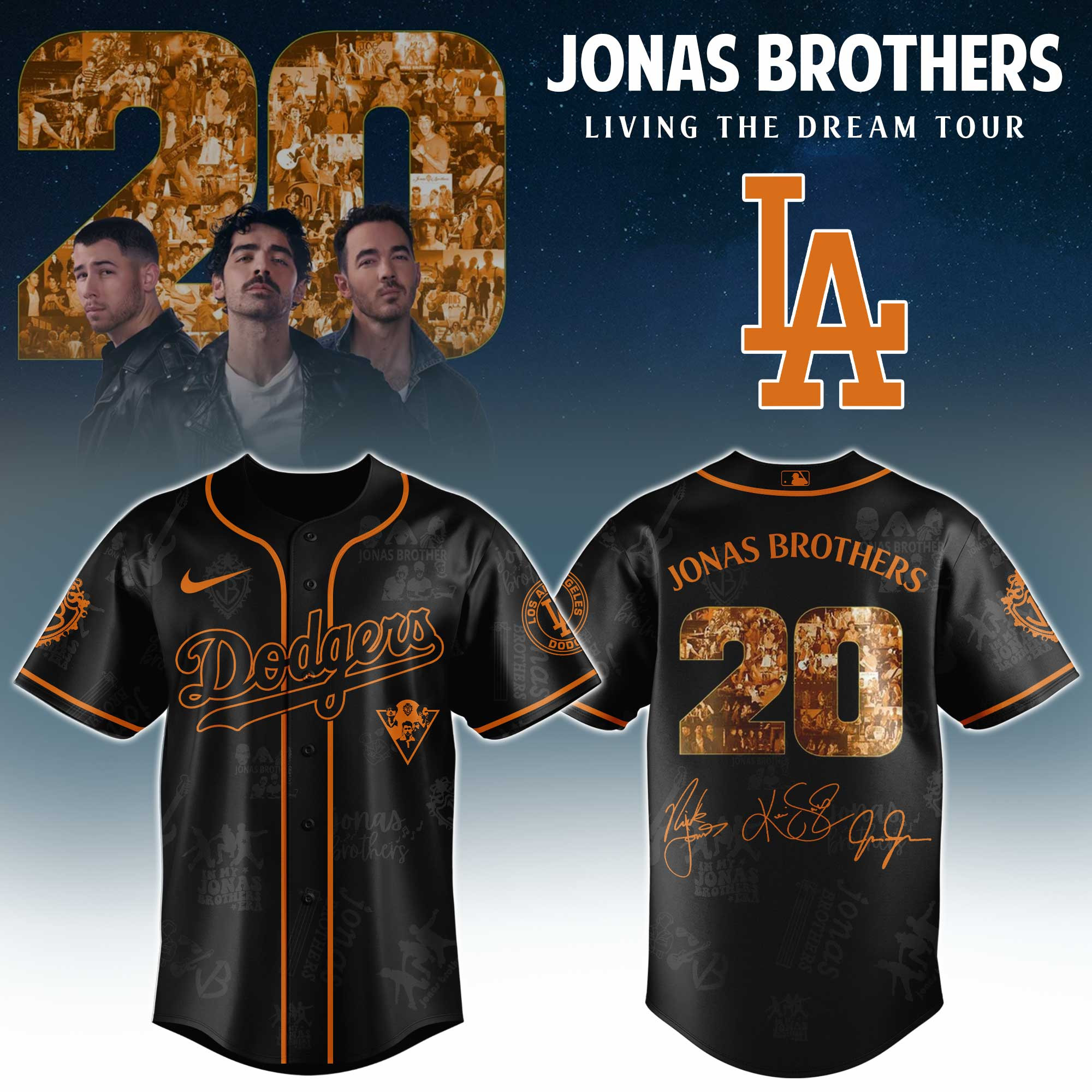 Los Angeles Dodgers X Jonas Brothers Tour 2025 Jersey Fan Merch