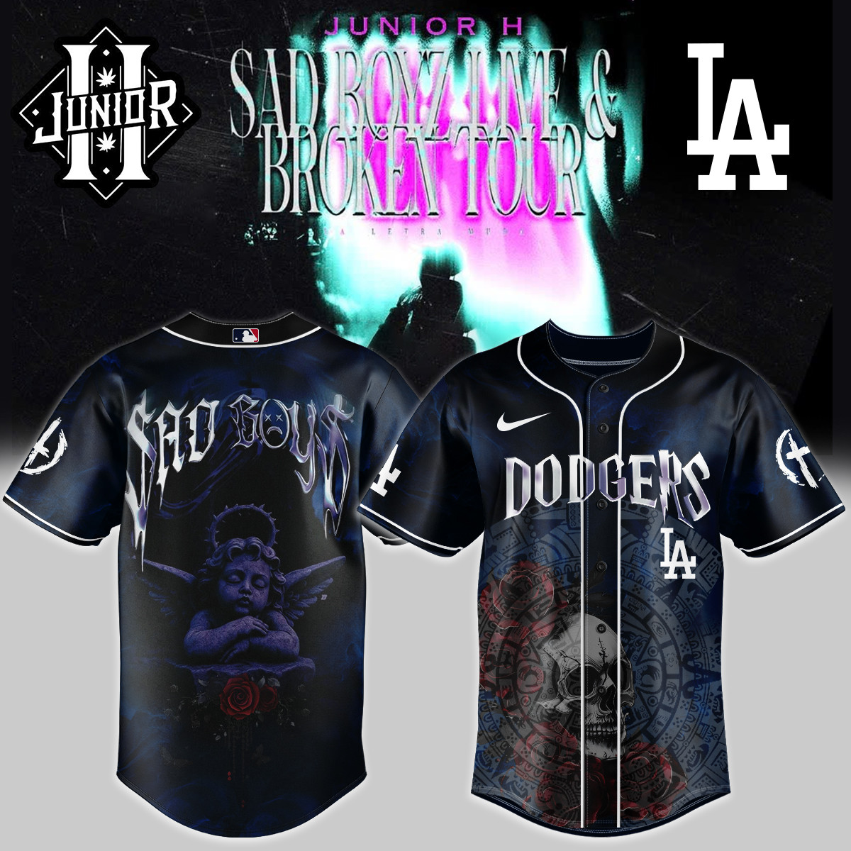 Los Angeles Dodgers X Junior H Jersey Ad Boyz Live Broken Tour 2025 Gift For Music Fans