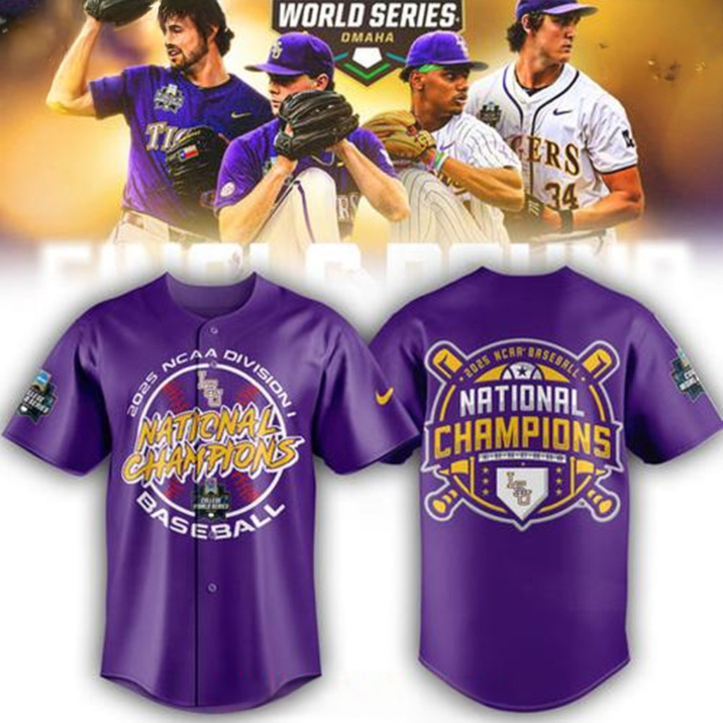 LSU Tigers 2025 NCAA Baseball National Champions Purple Baseball Jersey LSU Tigers Merch Fans