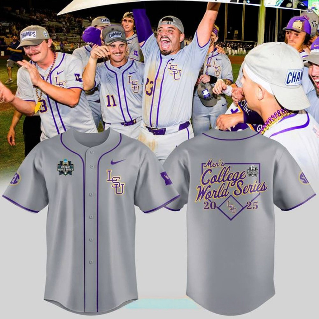 LSU Tigers Men's College World Series 2025 Grey Jersey LSU Tigers Merch Gifts For Him