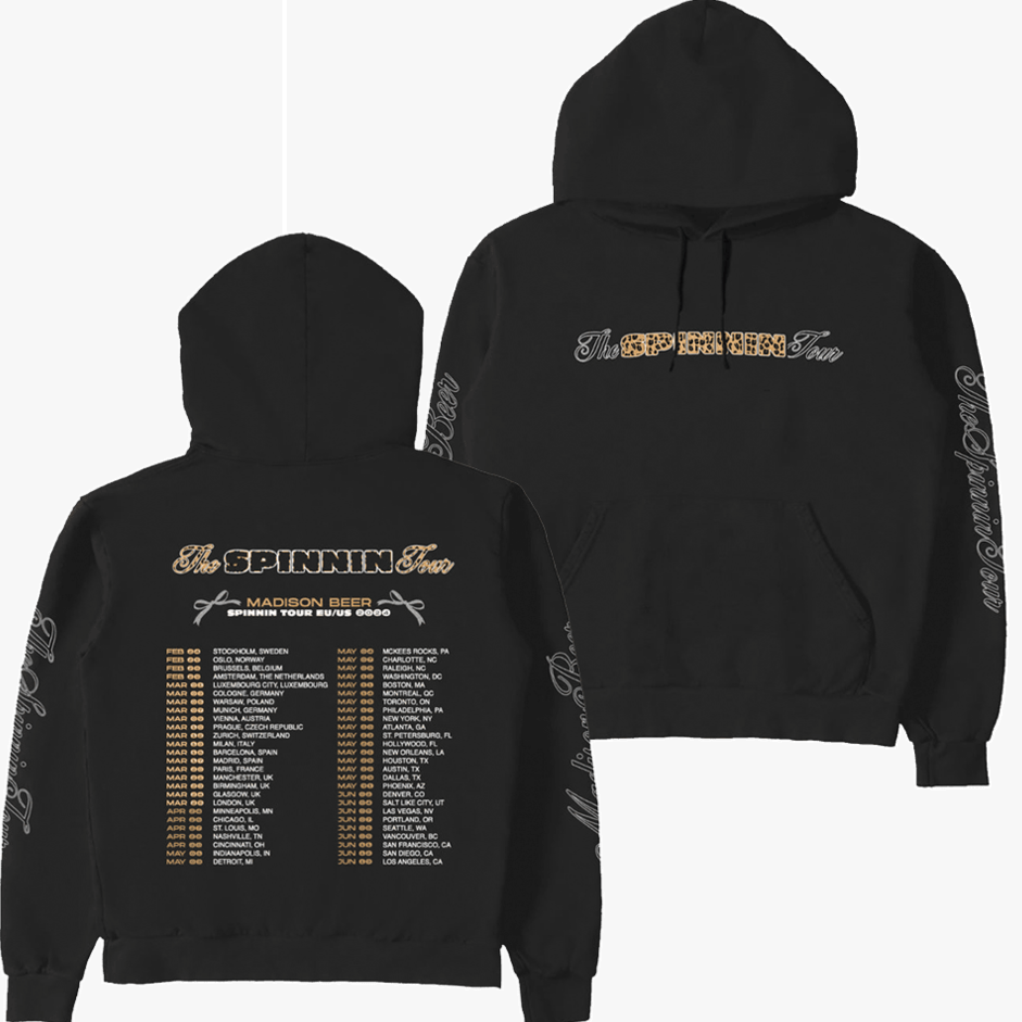 Madison Beer Merch Spinnin Tour Cheetah Black Hoodie Music Lovers Fans Gifts Gifts For Besties