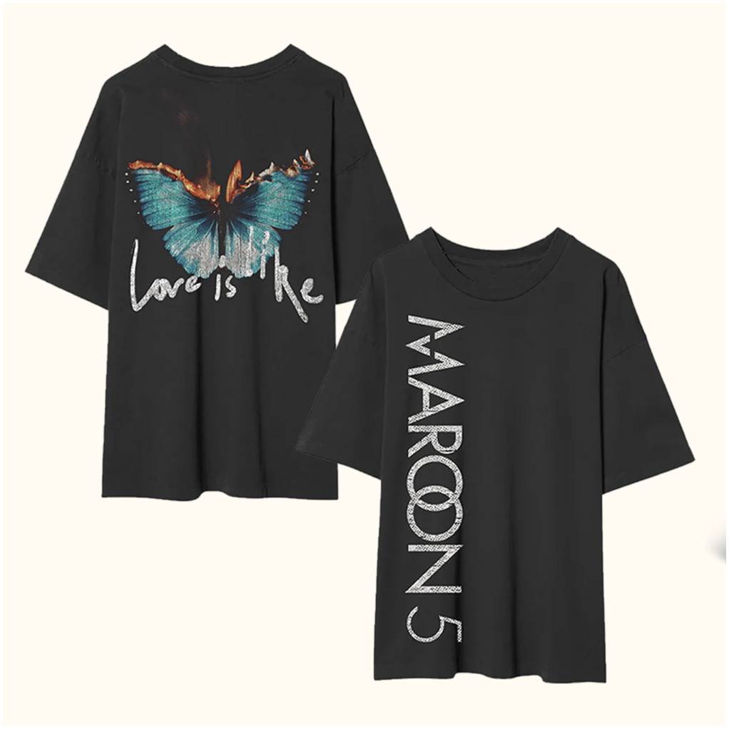 Maroon5 Merch Love Is Like Flaming Butterfly T-Shirt Gifts For Her Birthday Gifts For BFF