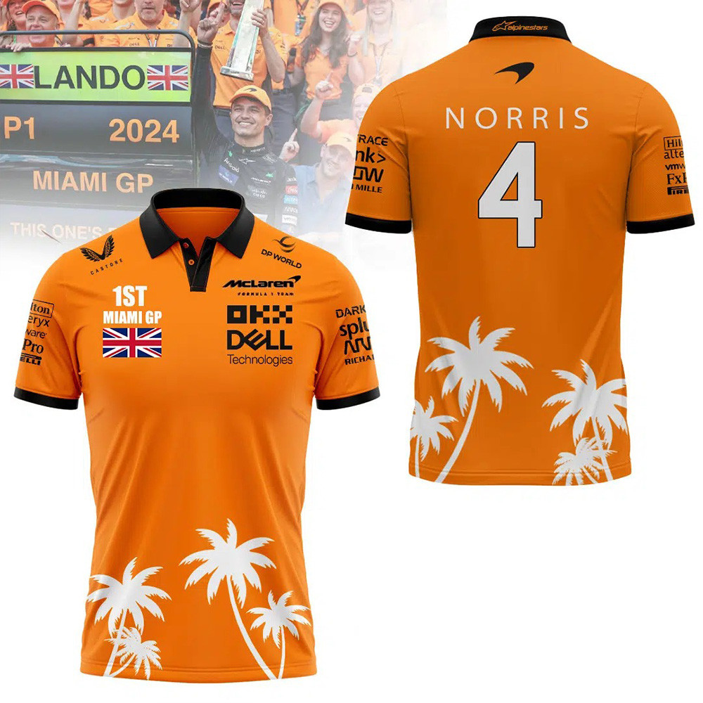 Mclaren F1 Merch McLaren F1 Team Lando Norris 1st Miami GP Polo Shirt Father's Day Gifts