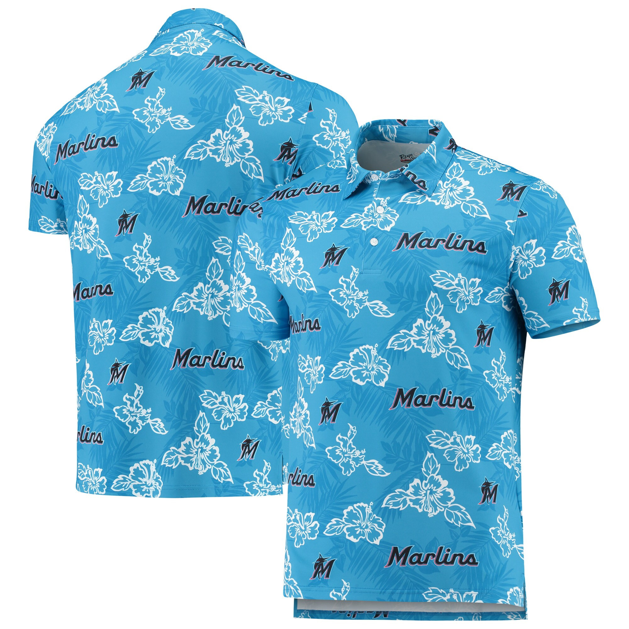 Mens Miami Marlins Reyn Spooner Blue Polo Shirt Fan Merch Gift