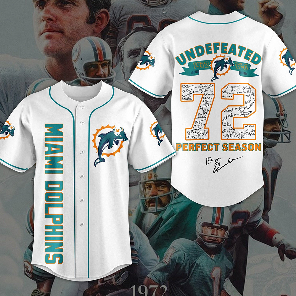 Miami Dolphins NFL Undefeated Season 1972 Baseball Jersey Miami Dolphins Merch Father's Day Gifts