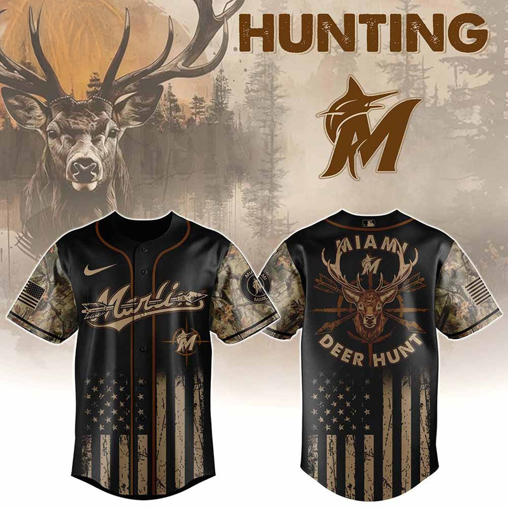 Miami Marlins MLB X Deer Hunting Baseball Jersey Miami Marlins Merch Gifts For Deer Hunters