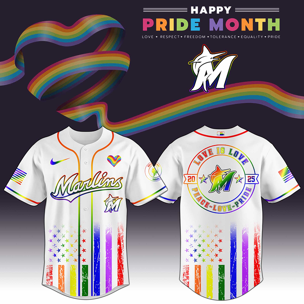Miami Marlins MLB x Happy Pride Month 2025 Baseball Jersey Miami Marlins Merch Dad Gifts