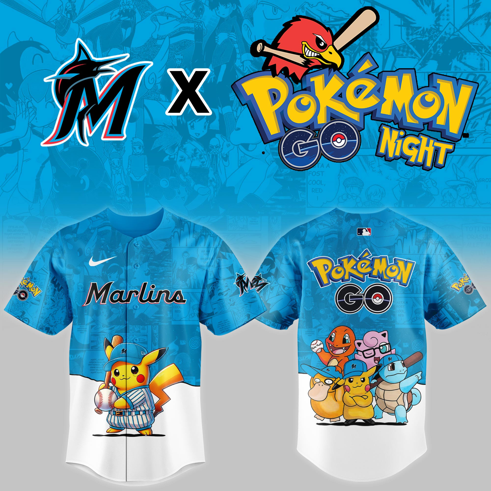 Miami Marlins Mlb X Pokemon Go Night Baseball Jersey For Fan