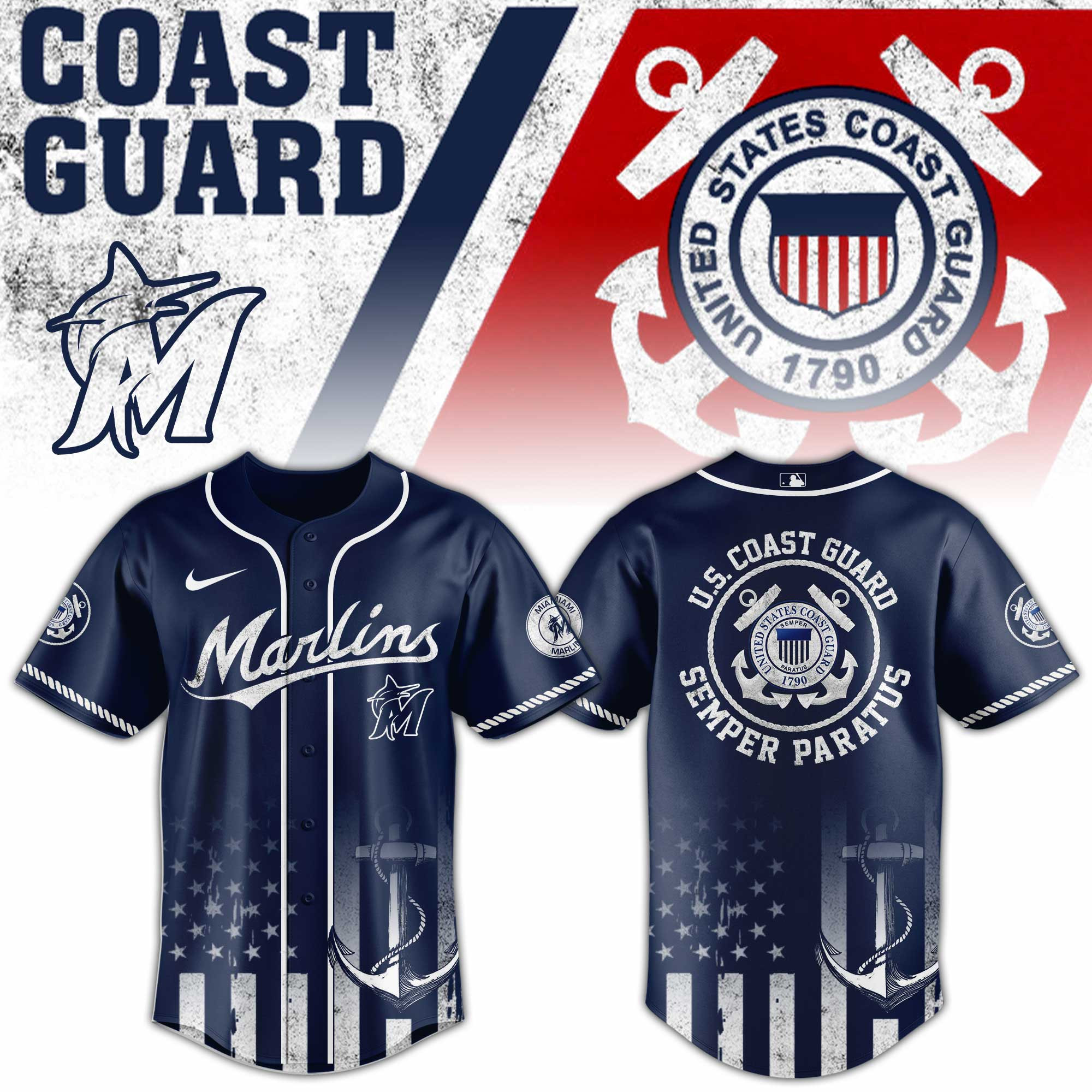 Miami Marlins Mlb X Us Coast Guard Baseball Jersey For Fans