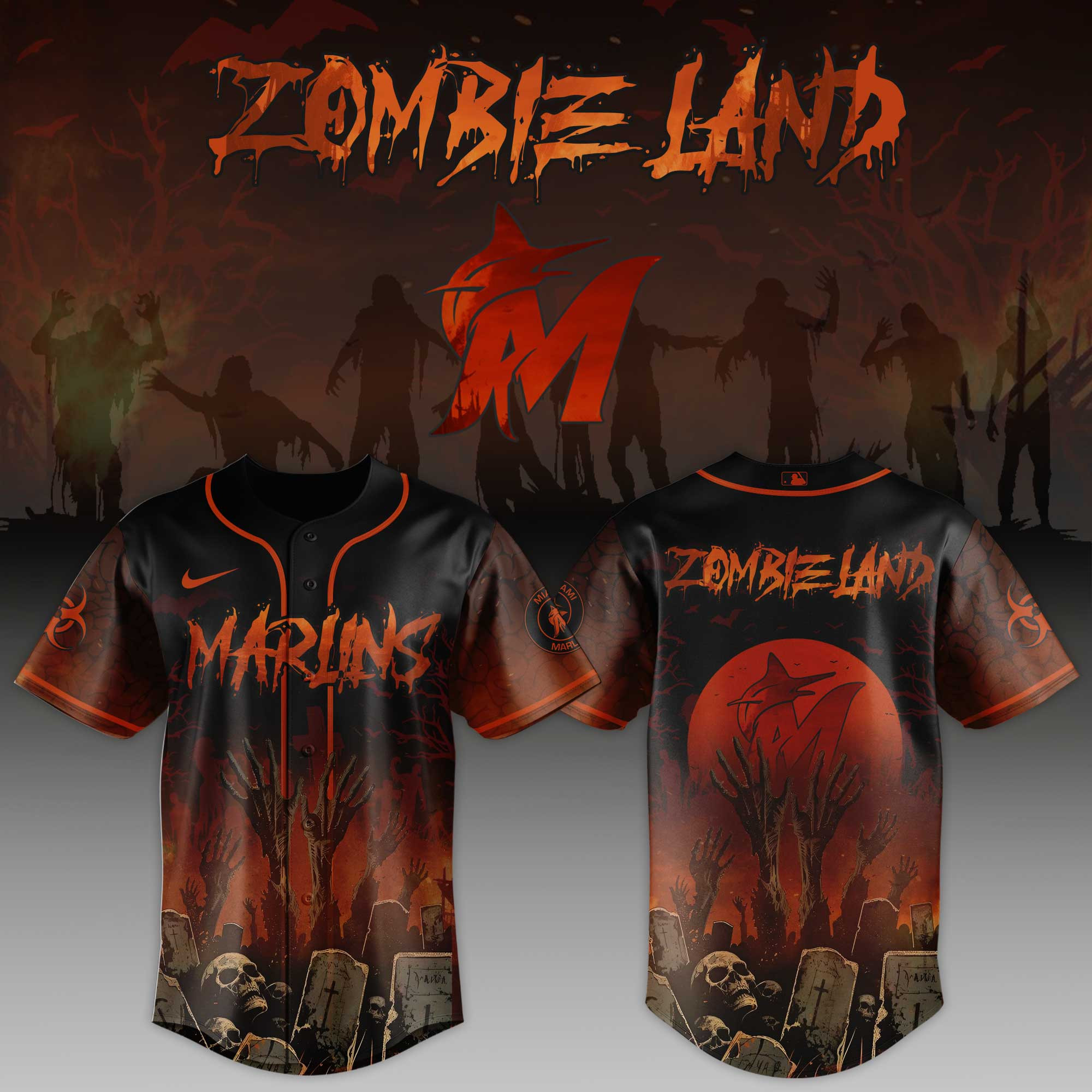Miami Marlins Mlb X Zombie Land Baseball Jersey For Fans