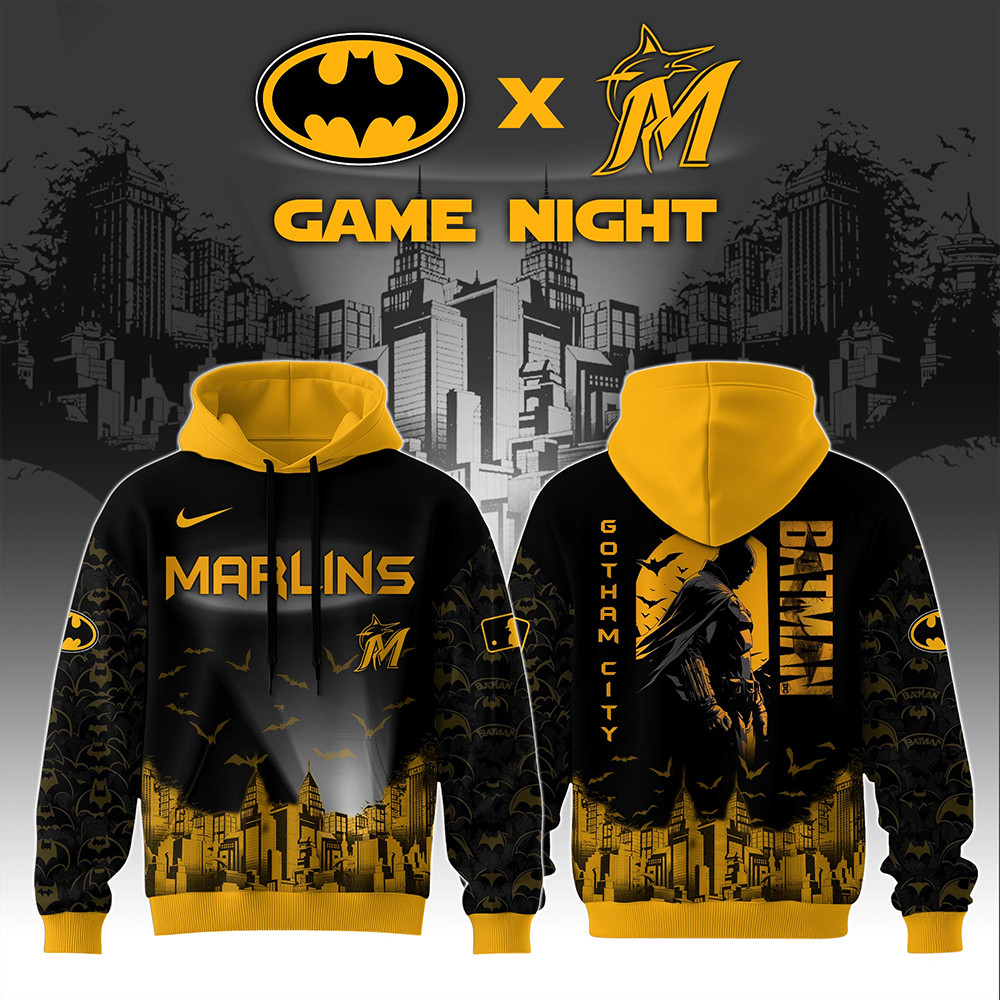 Miami Marlins x DC Batman Game Night Hoodie Best Gifts For Baseball Fans